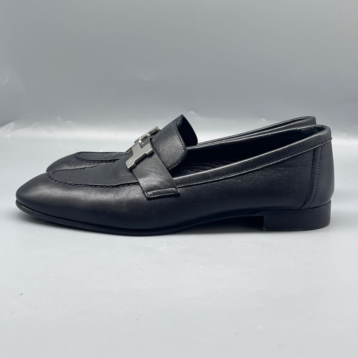 Hermes Black Leather Women Loafers Size 36