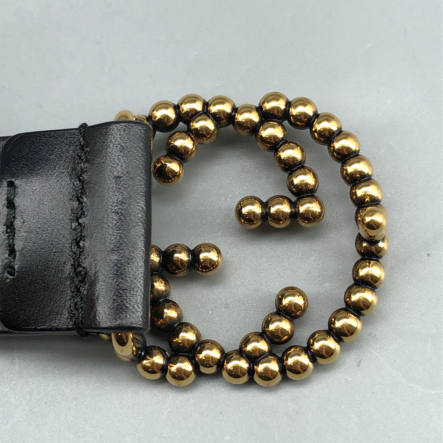 Gucci Beaded Interlocking GG Black Leather Belt Size 85cm