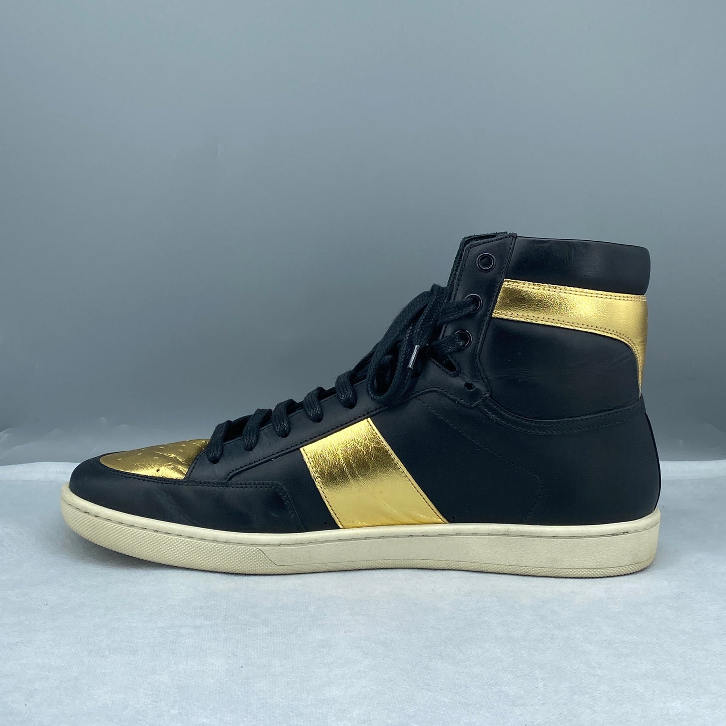 Saint Laurent Men’s Black Gold‑Tone Leather High‑Top Sneakers Shoes