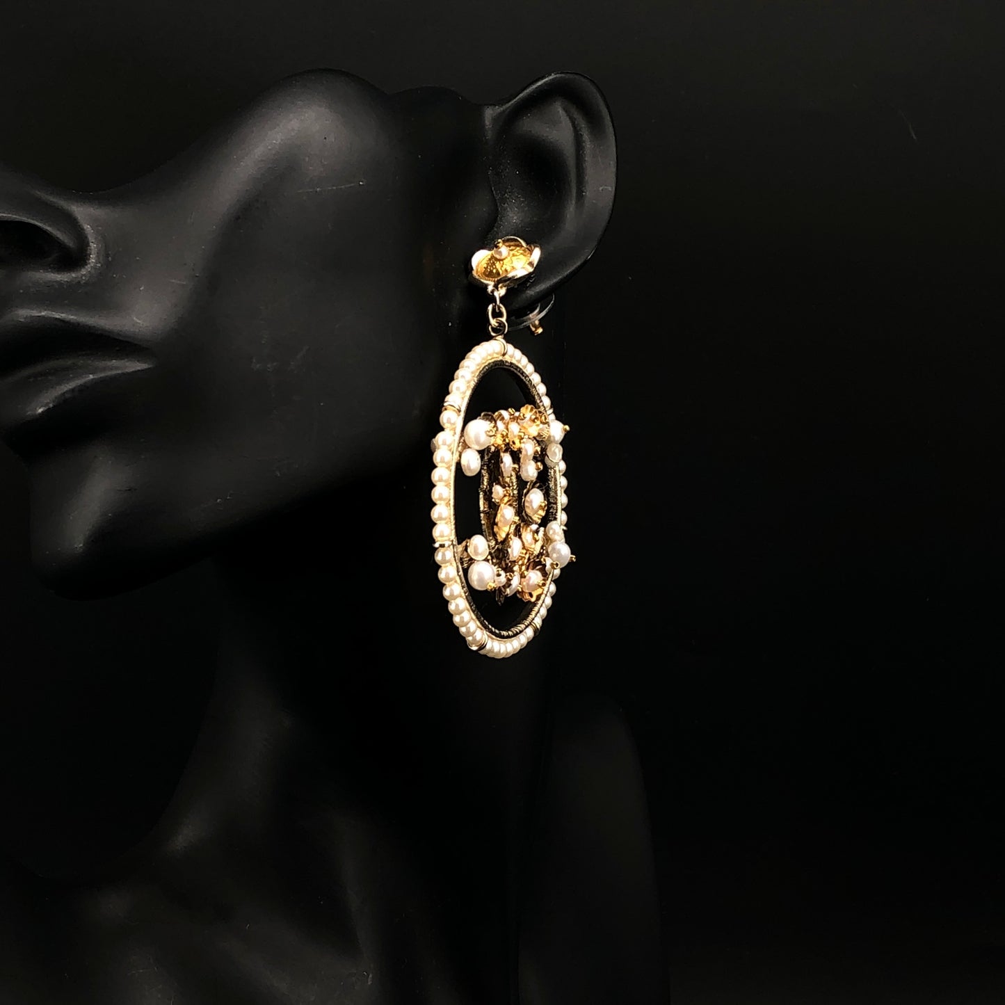 Chanel 2018 Gold-Tone Pearl & Crystal CC Drop Earrings
