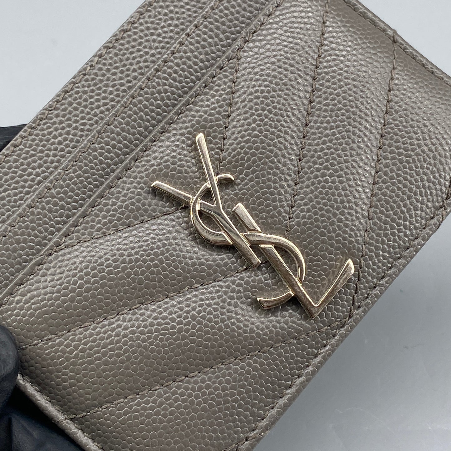 Saint Laurent Grey Chevron‑Quilted Card Holder