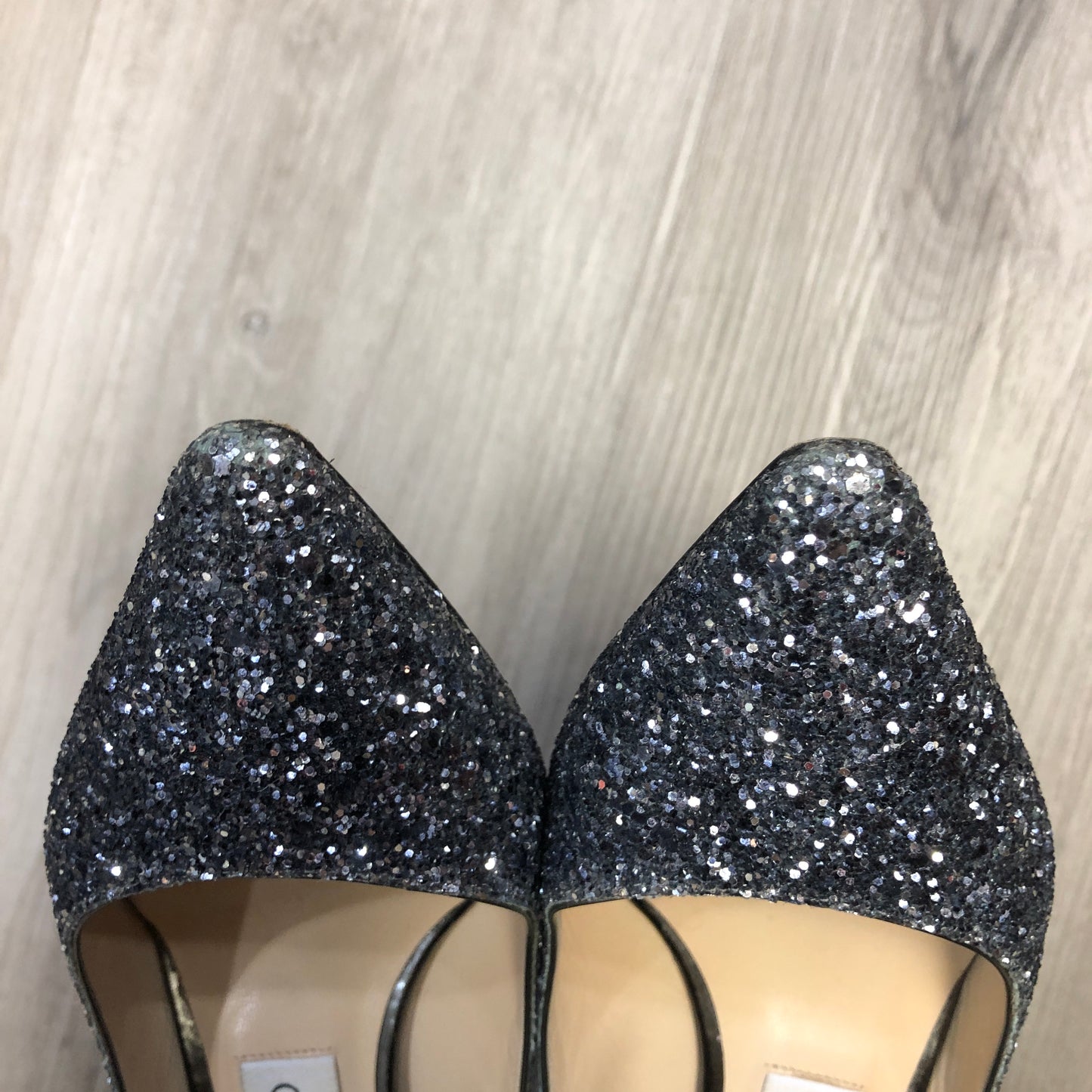 Jimmy Choo Women's Metallic Silver Glitter Pointed Toe Stiletto Pumps Shoes 35.5