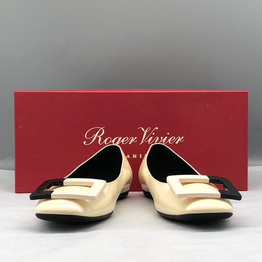 Roger Vivier Women's Cream Patent Leather Belle Vivier Flats shoes 36.5