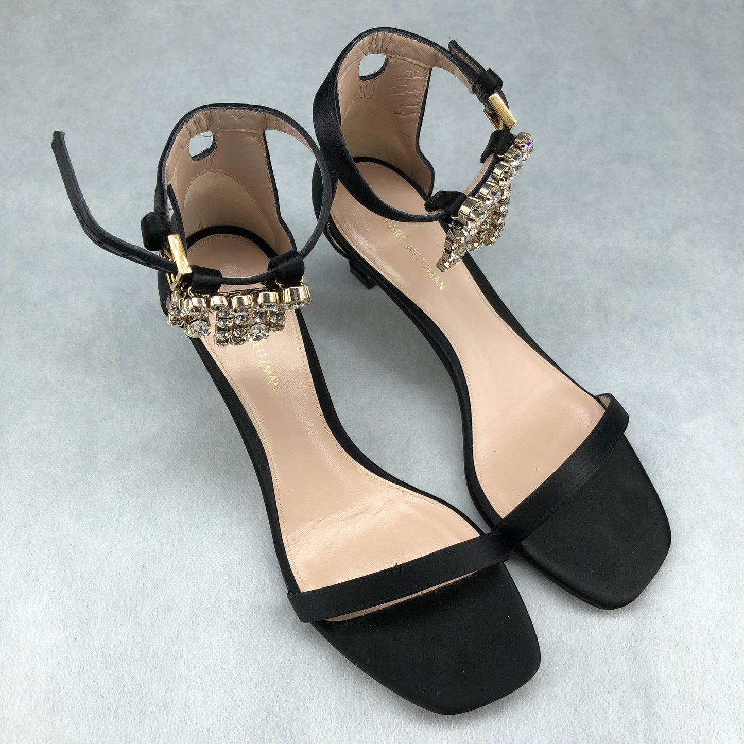 Stuart Weitzman Women's Crystal Tassel Ankle Strap Sandals Black Size 6