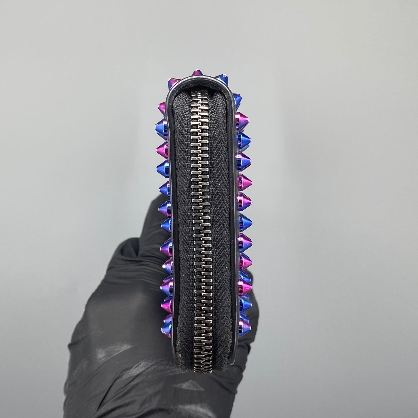 Christian Louboutin Black Leather Spiked Zip Around Long Wallet