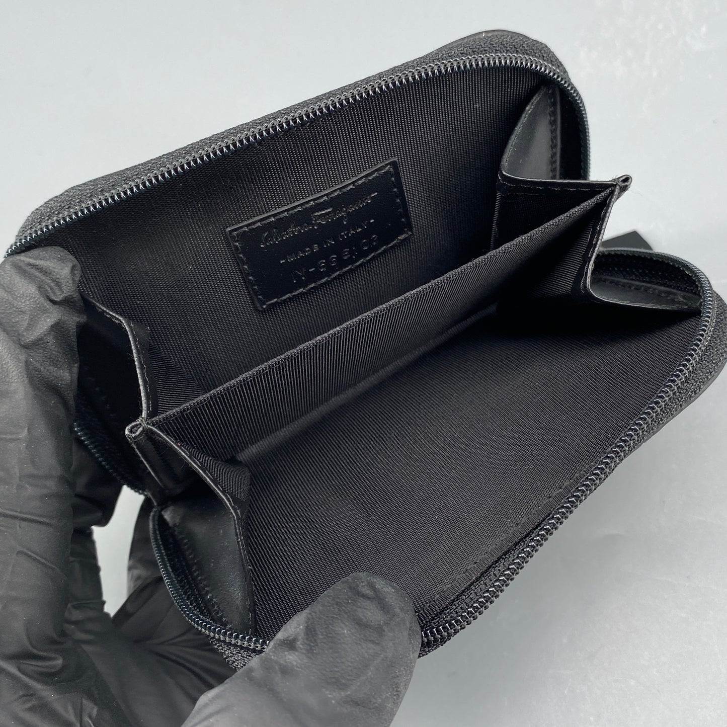 Ferragamo Black Embossed Gancini Full-Zip Mini Coin Purse