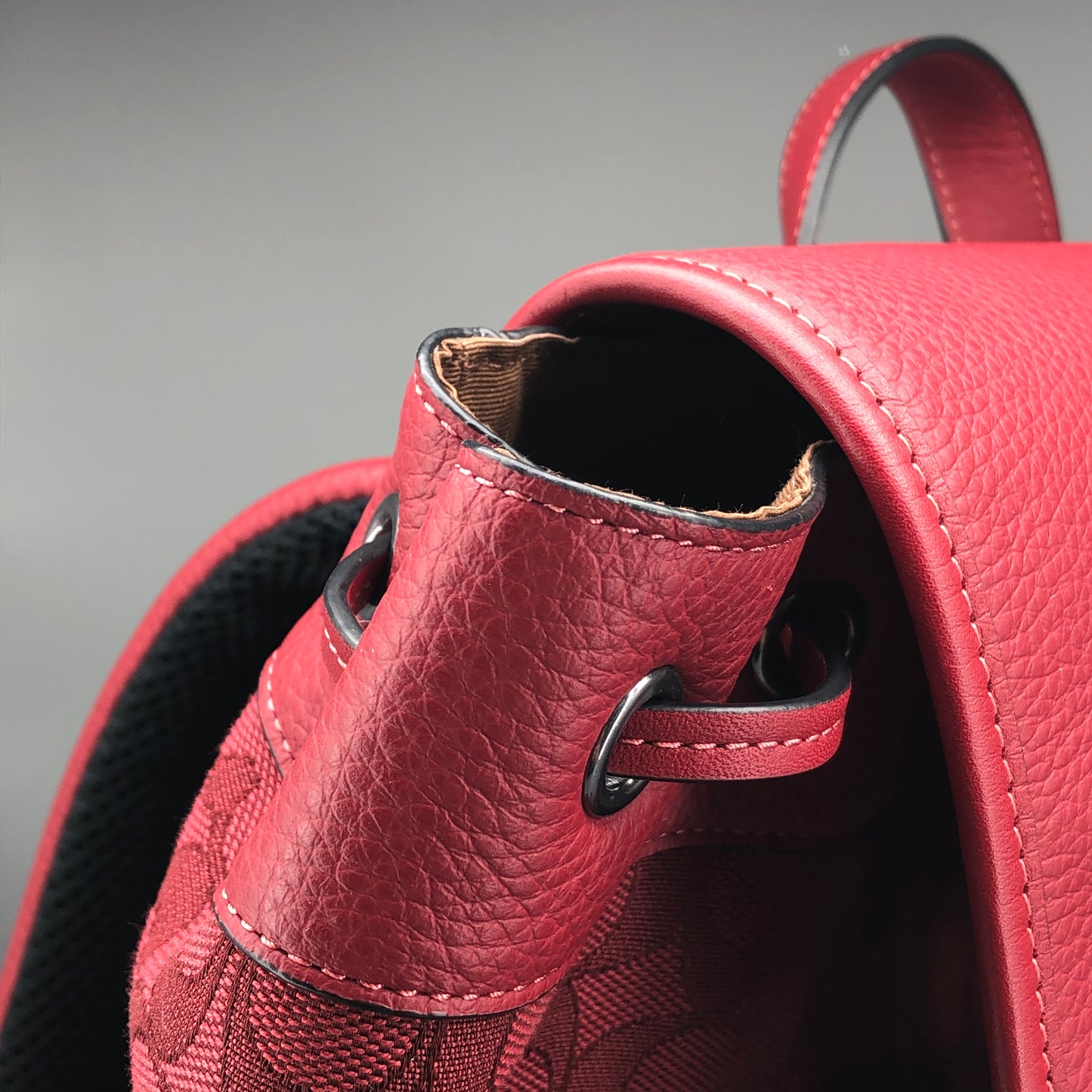 Coach Signature Canvas & Leather Flap Backpack Bag Red