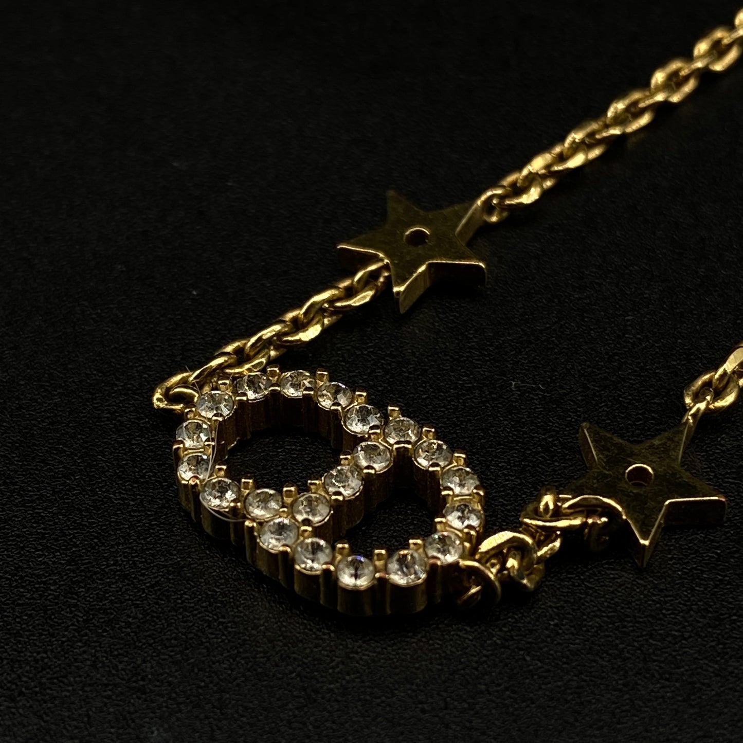 Christian Dior Gold Crystal CD Logo Star Thin Chain Bracelet