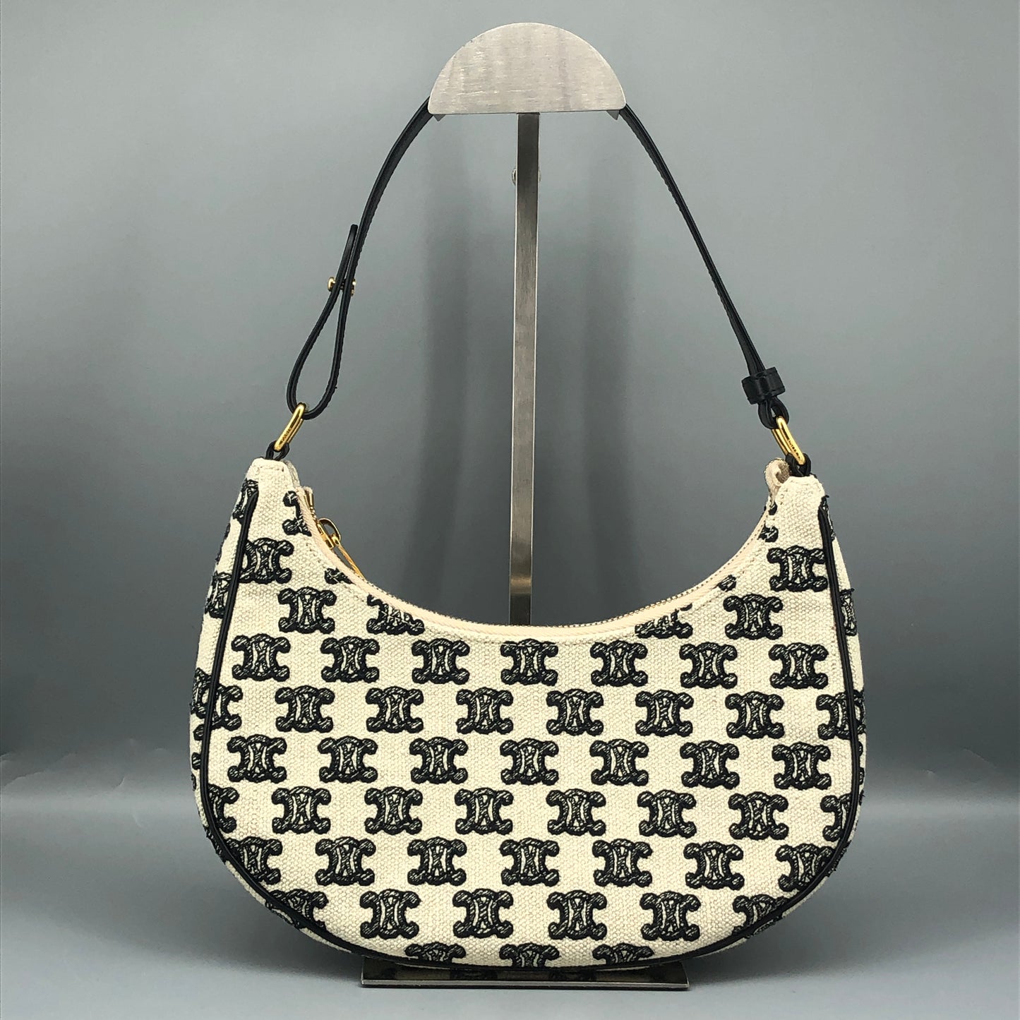 Celine Triomphe Jacquard AVA Hobo Underarm Shoulder Bag Black White