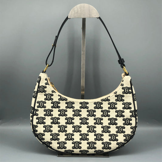Celine Triomphe Jacquard AVA Hobo Underarm Shoulder Bag Black White
