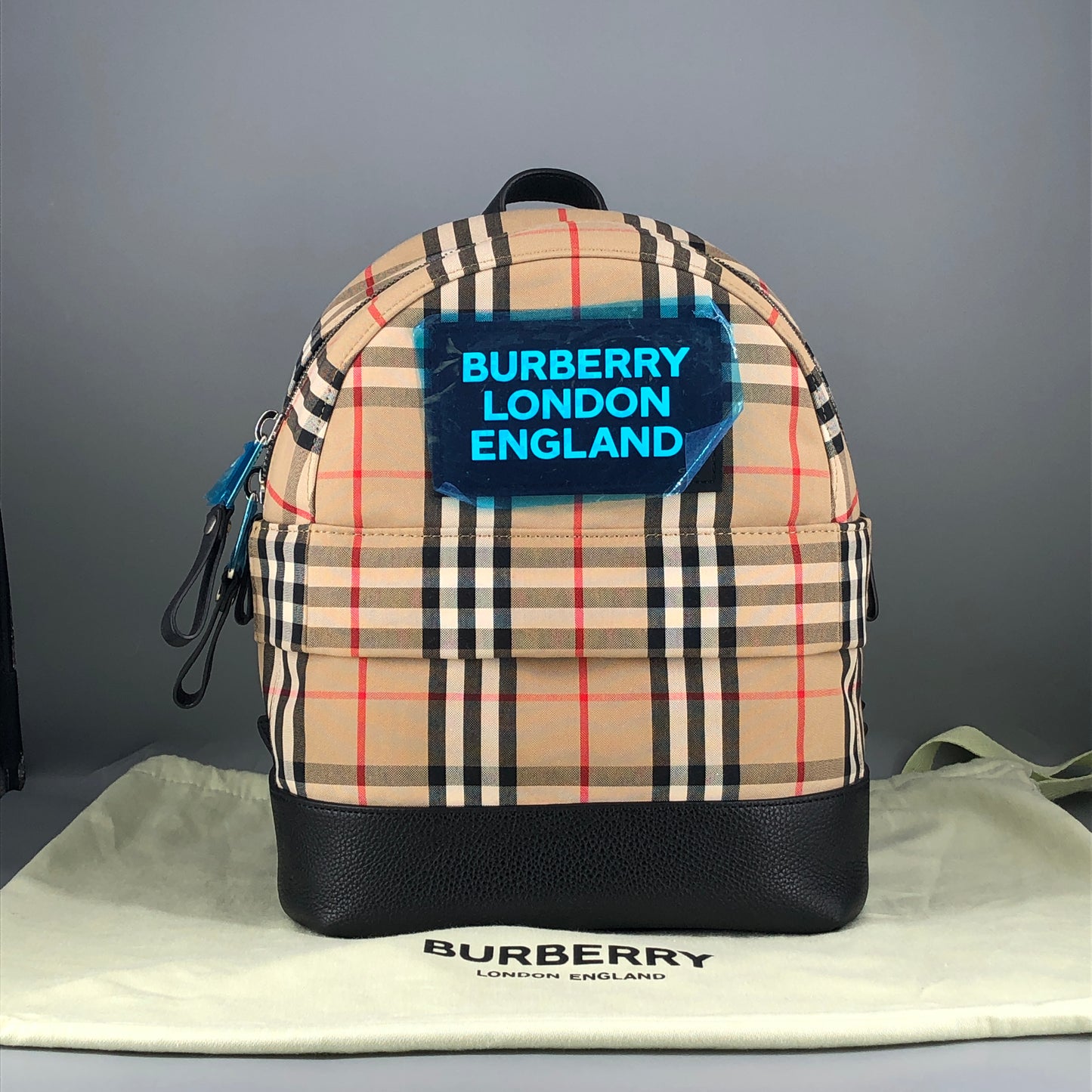 Burberry Vintage Check Nylon Leather Trim Backpack Beige