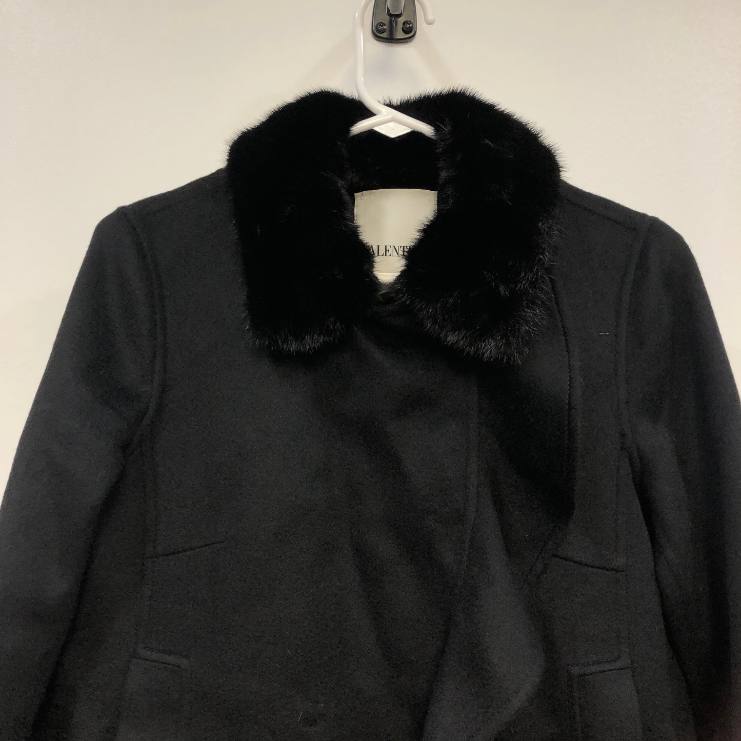 Valentino Black Fur Collar Ruffle Coat Size 40