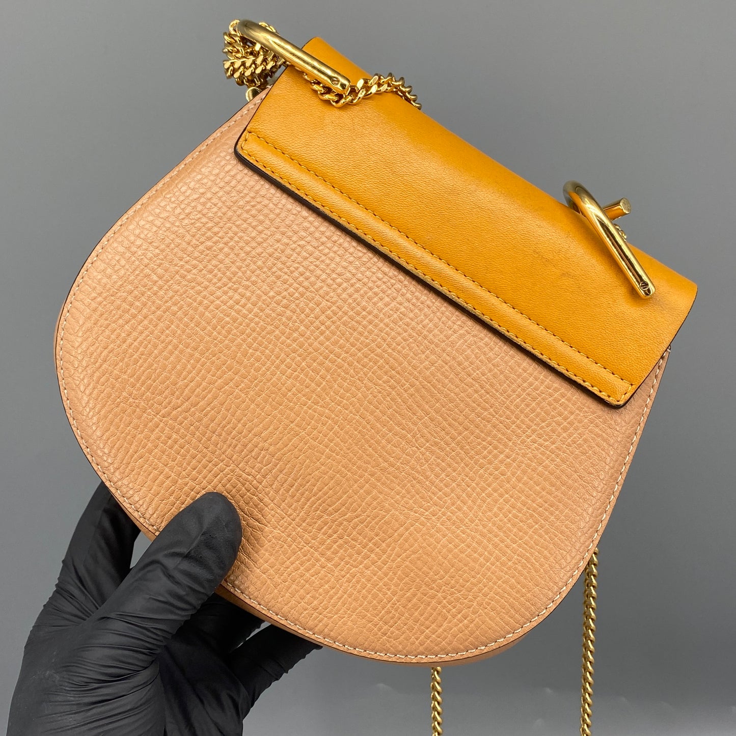 Chloe Yellow Nude Leather Drew Crossbody Saddle Bag