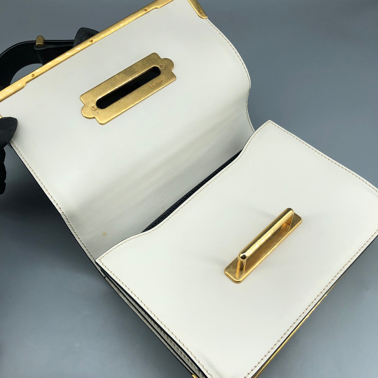 Prada Two-Tone White & Black Cahier Leather Box Crossbody Bag