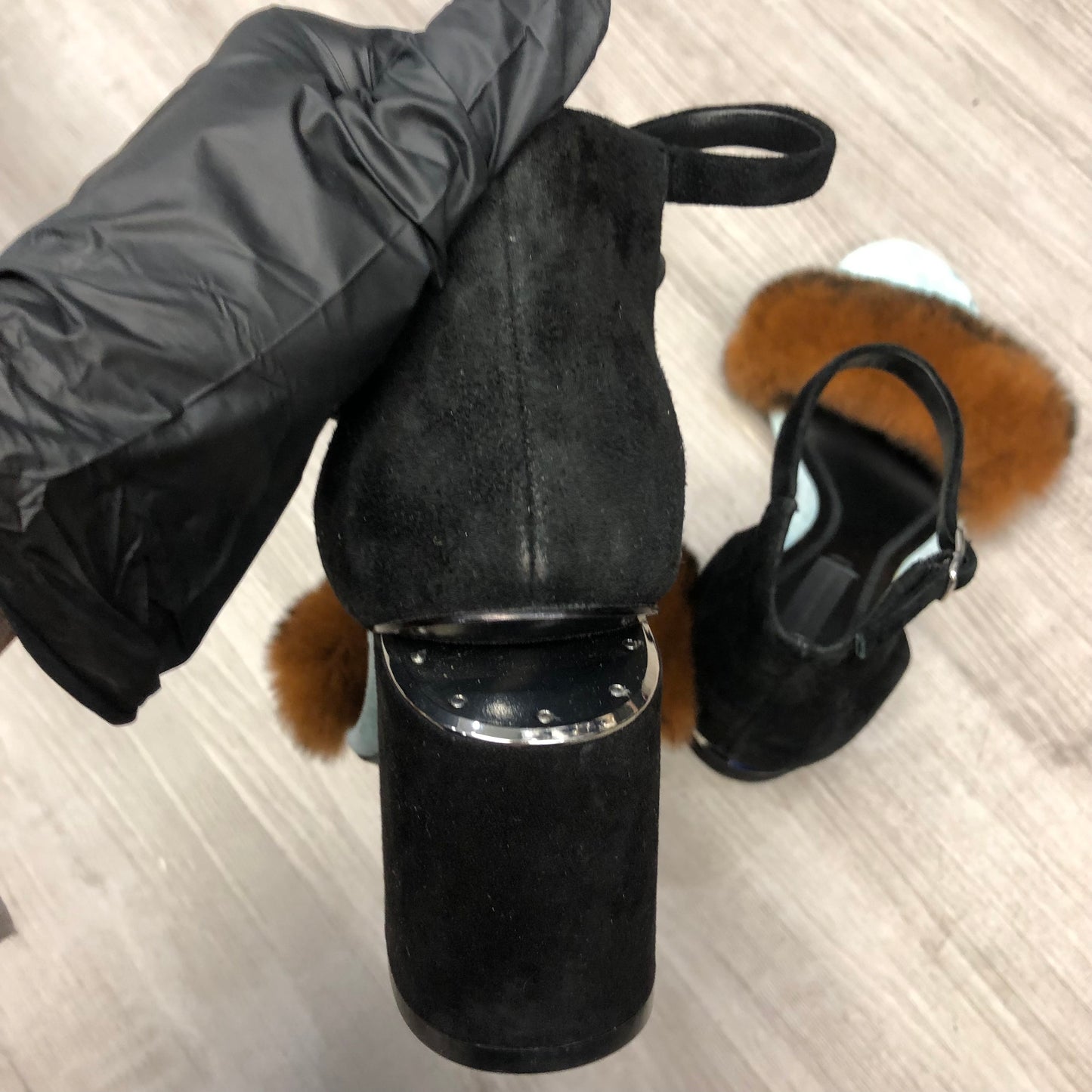 Alexanderwang Fur Trim Women's Blue and Black Sandals Shoes Size 35.5
