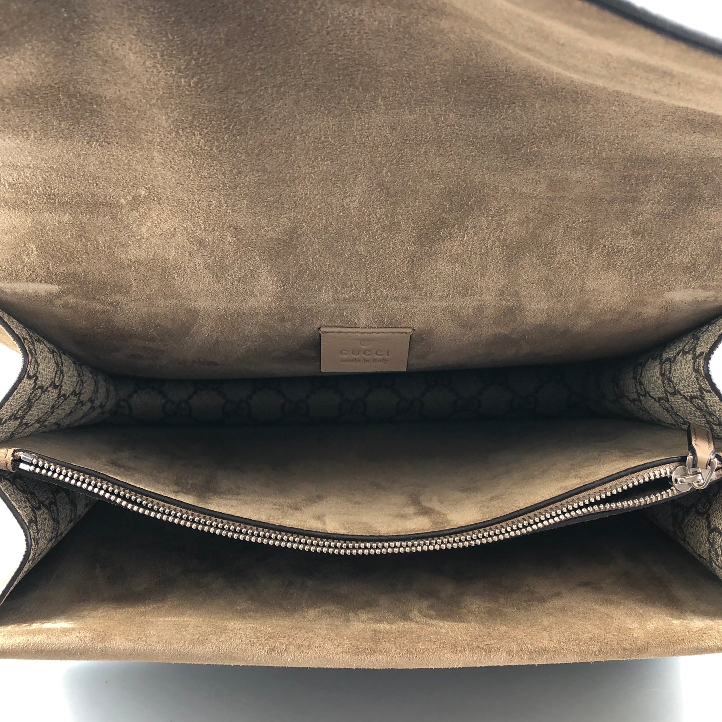 Gucci Dionysus GG Supreme Beige Suede Shoulder Bag