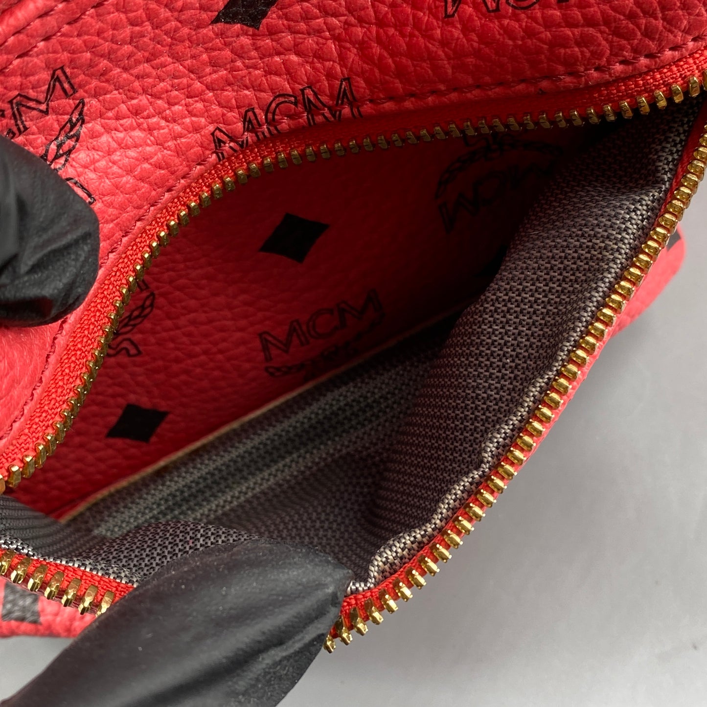 MCM Coral Red Visetos Mini Backpack