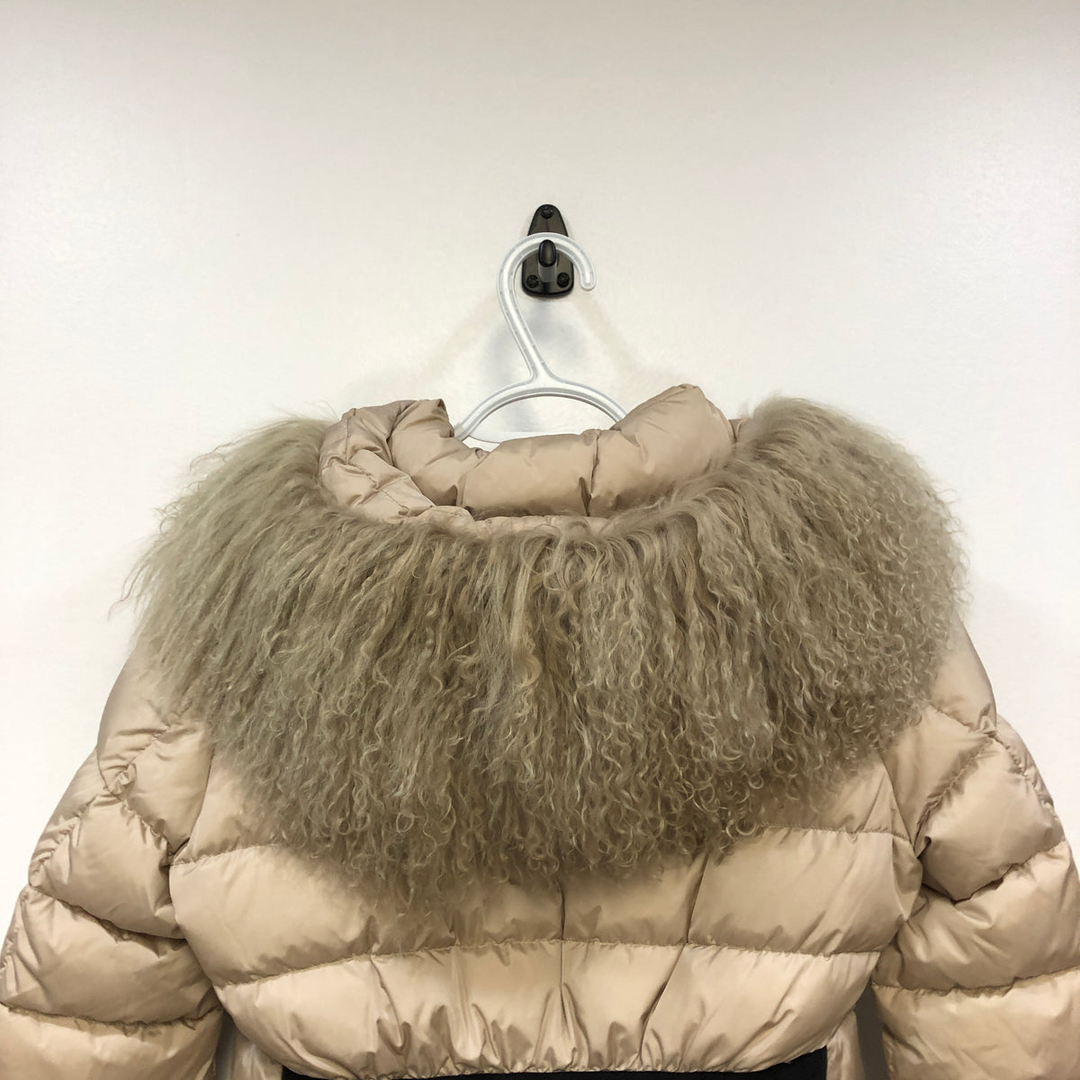 Moncler Beige Fur Hood Down Puffer Jacket Size 1