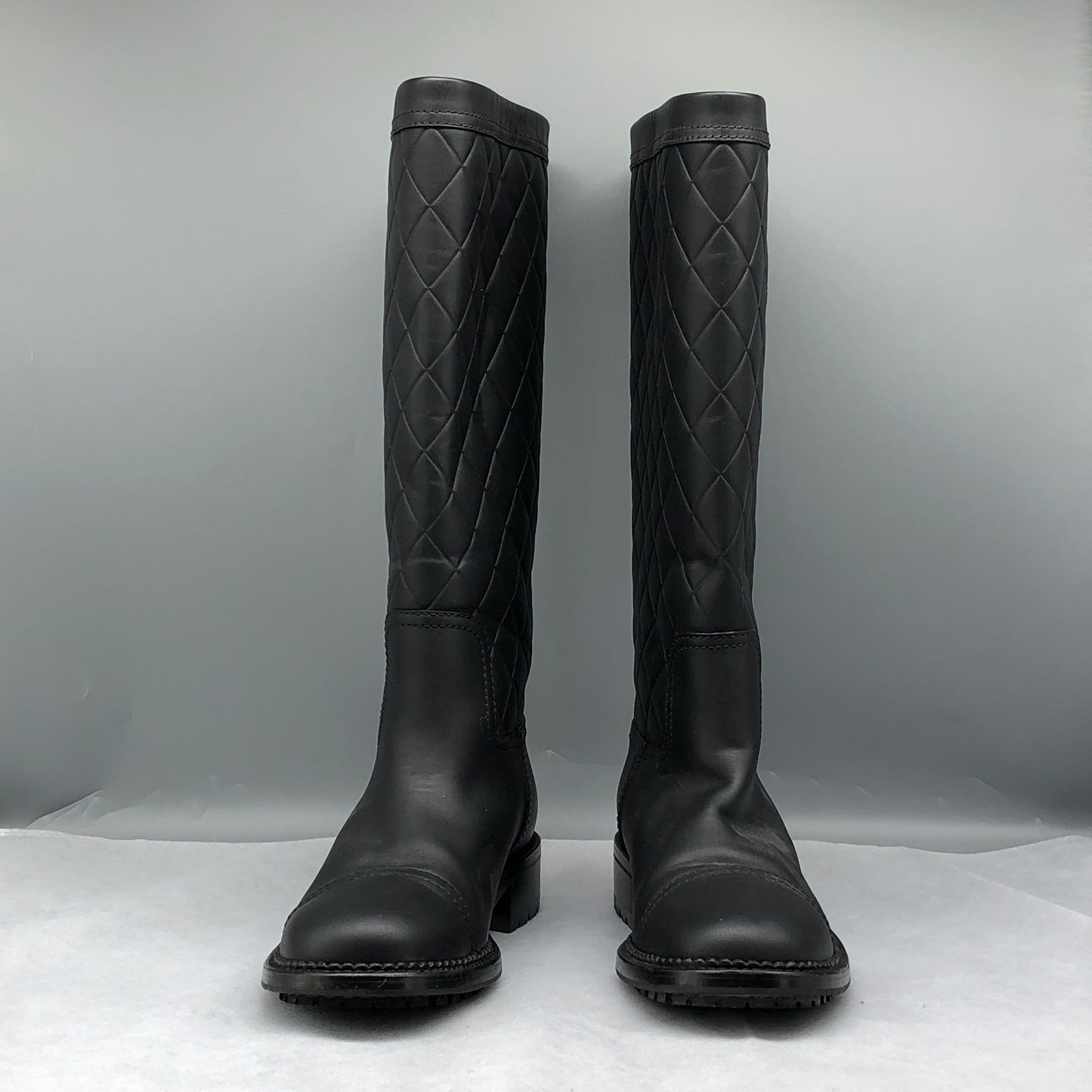 Chanel Black Quilted Leather Knee-High CC Logo Boots Size 36.5