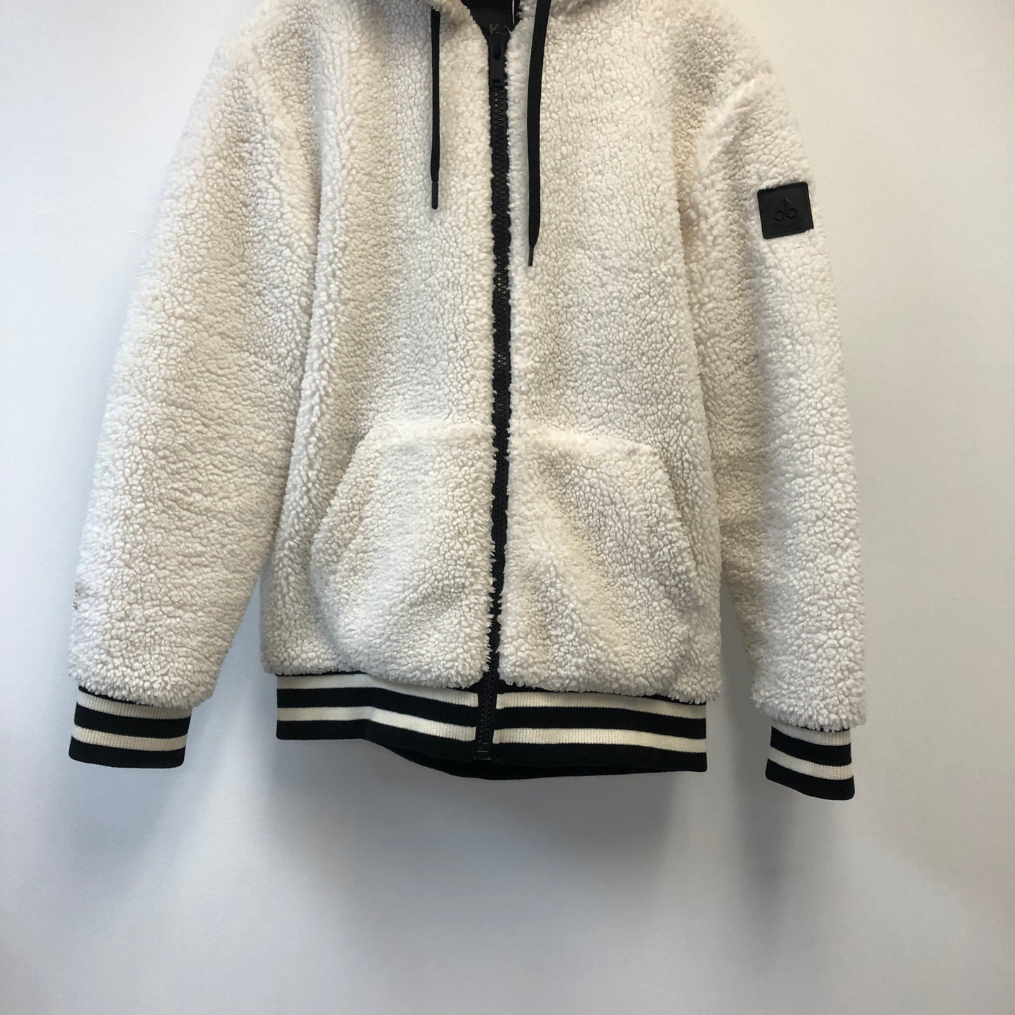 Moose Knuckles White/Black Sherpa Zip-Up Hoodie Size L
