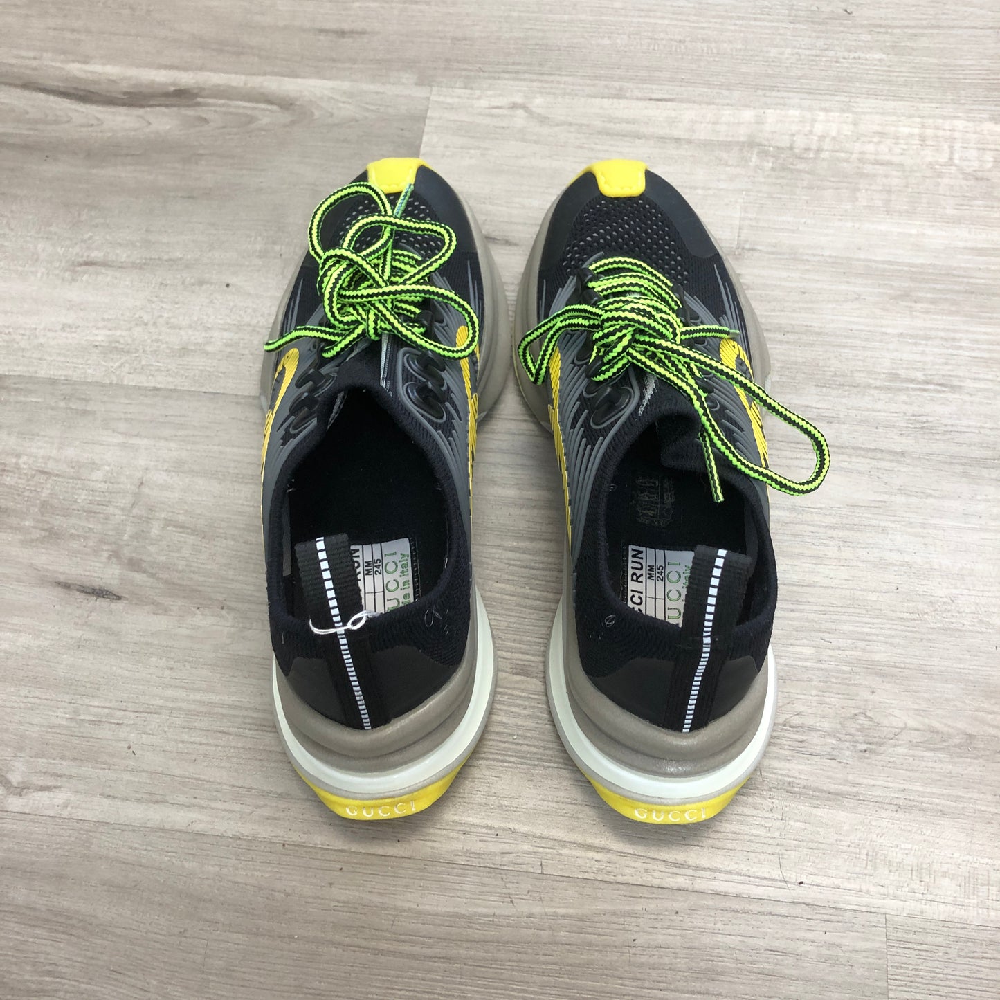 Gucci Women's Run Technical Mesh Athletic Sneaker Shoes 36 Black Yellow Green