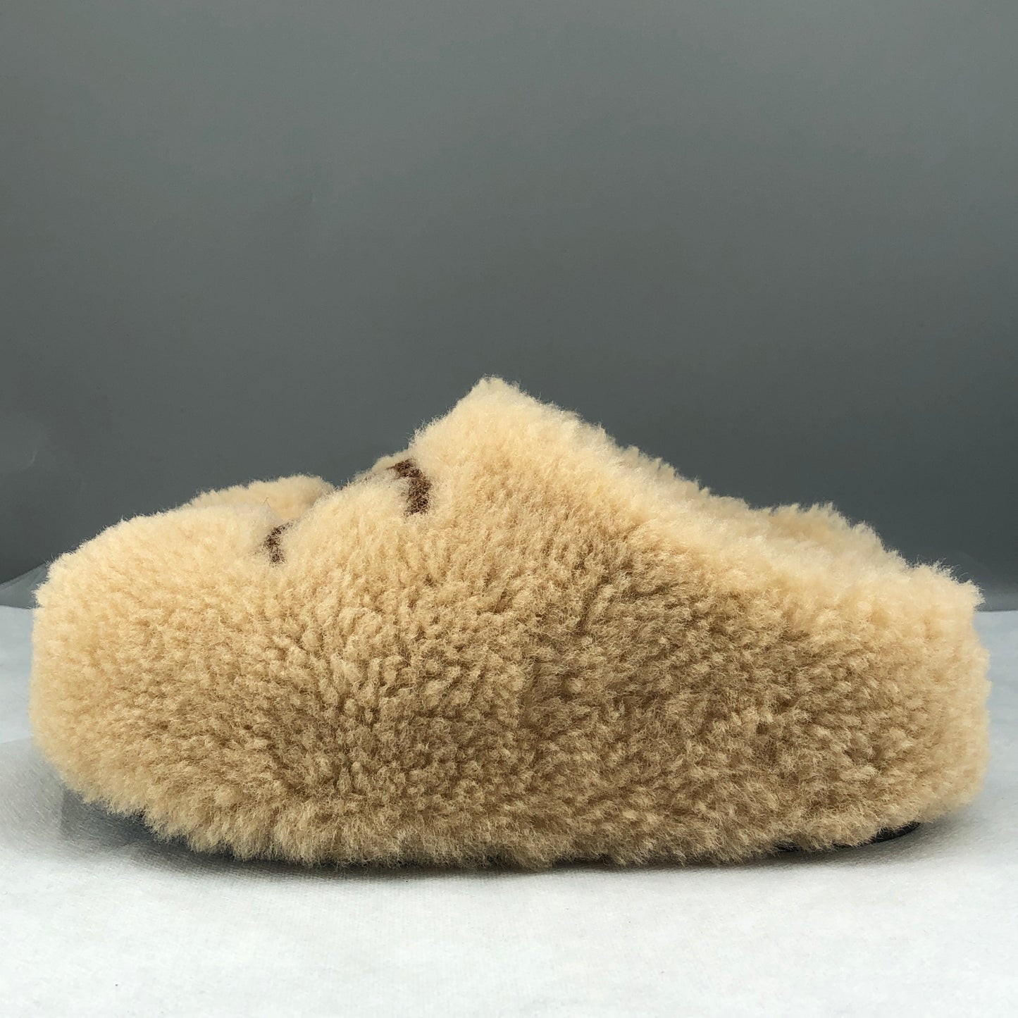 Celine Women's Triomphe Shearling Slide Mules Size 37 Beige