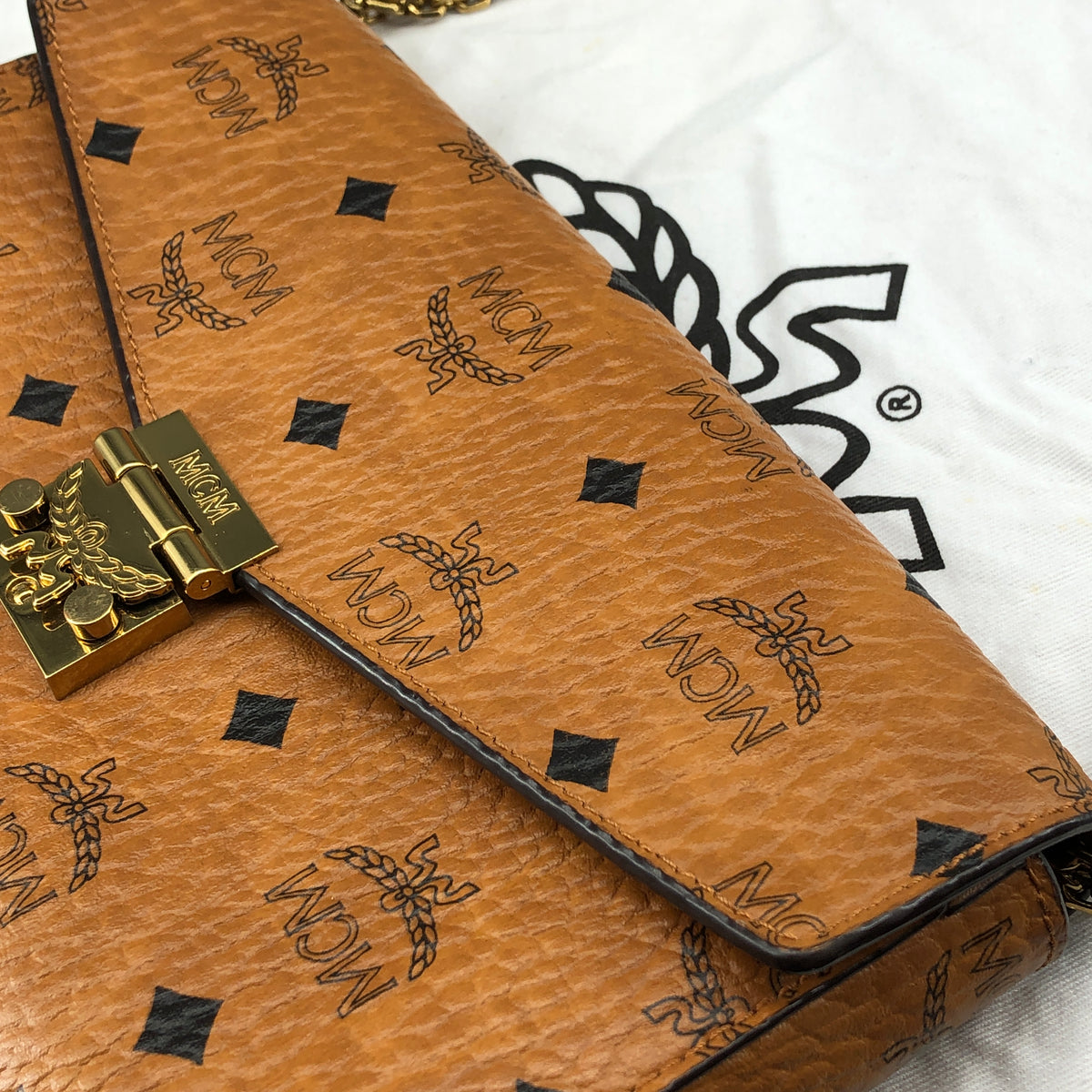 MCM Brown Visetos Chain Shoulder Bag