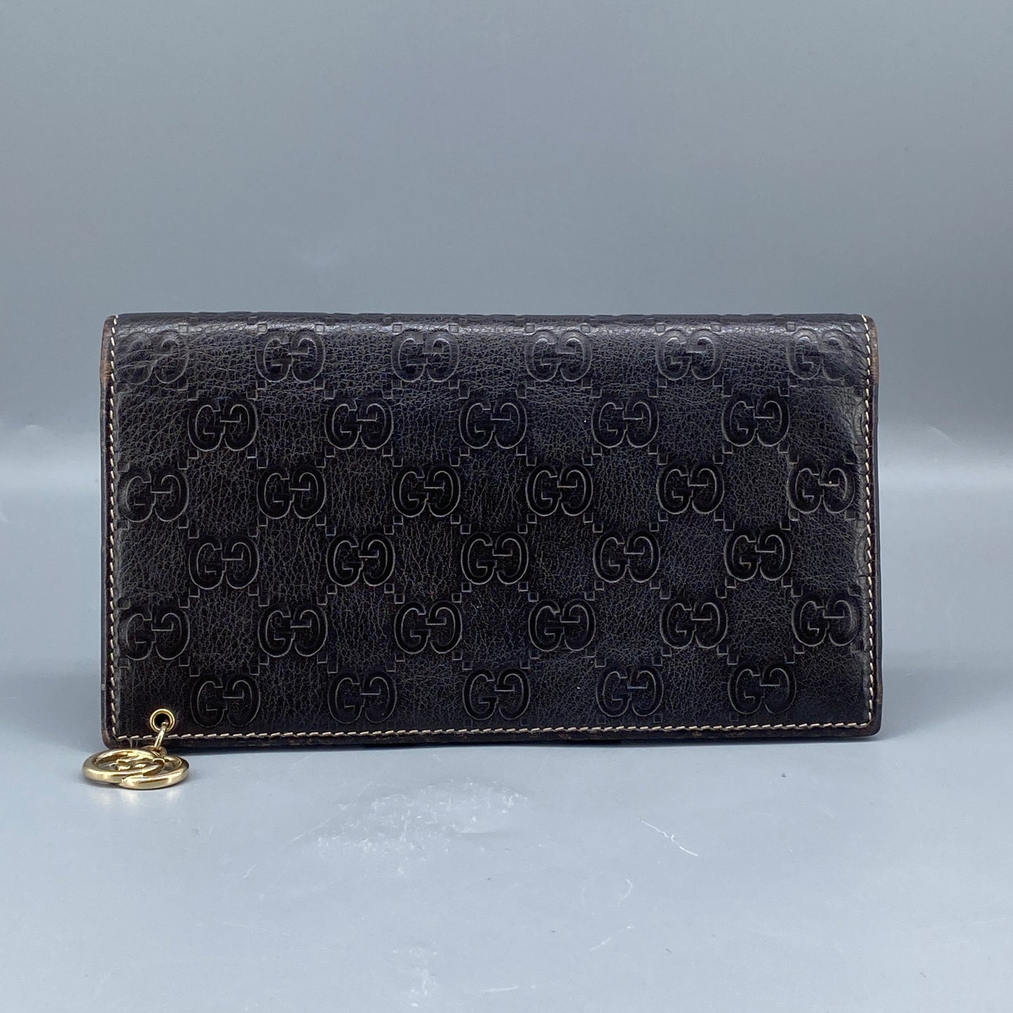 Gucci GG Embossed Deep Brown Leather Long Wallet