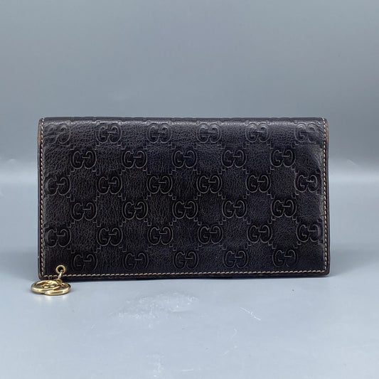 Gucci GG Embossed Deep Brown Leather Long Wallet