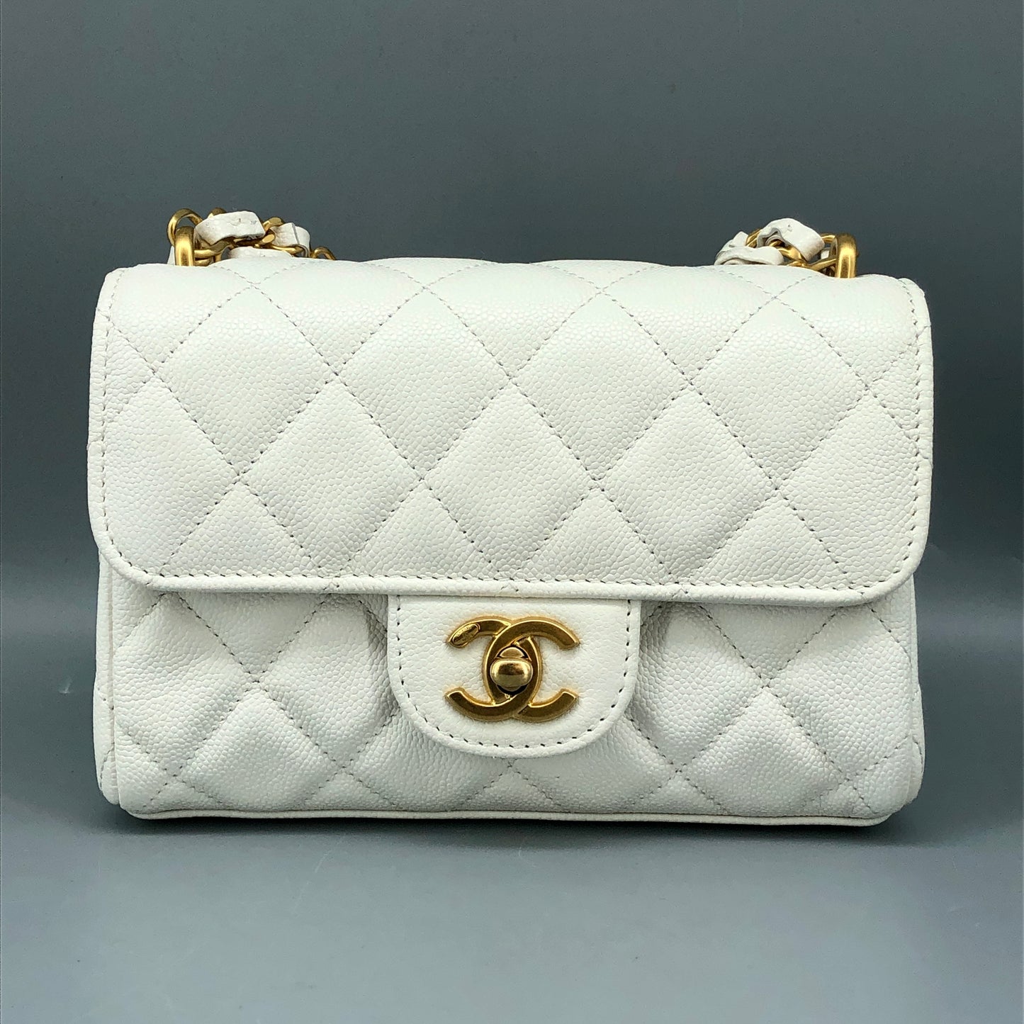 Chanel Mini Quilted Caviar Leather Flap Bag with Chain Top Handle
