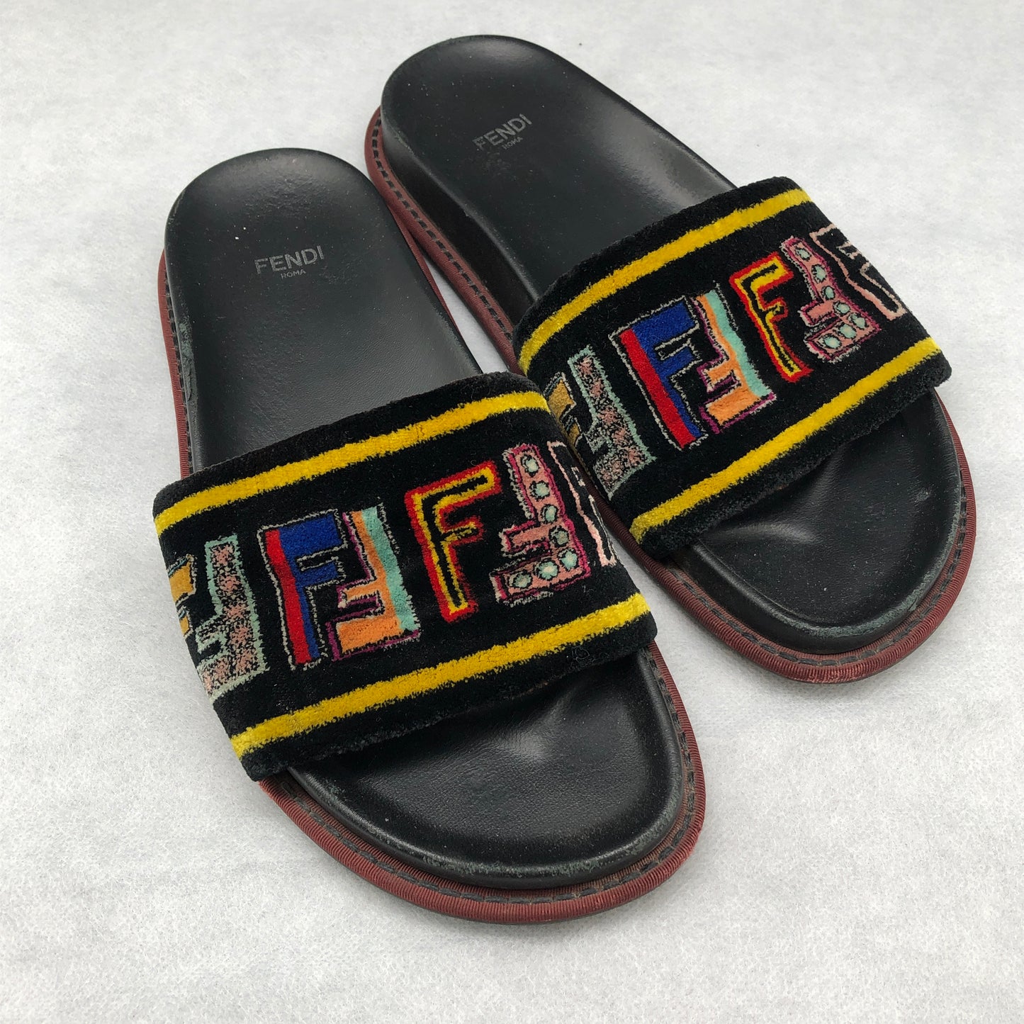 Fendi FF Logo Slides Women's Size 38.5 Black