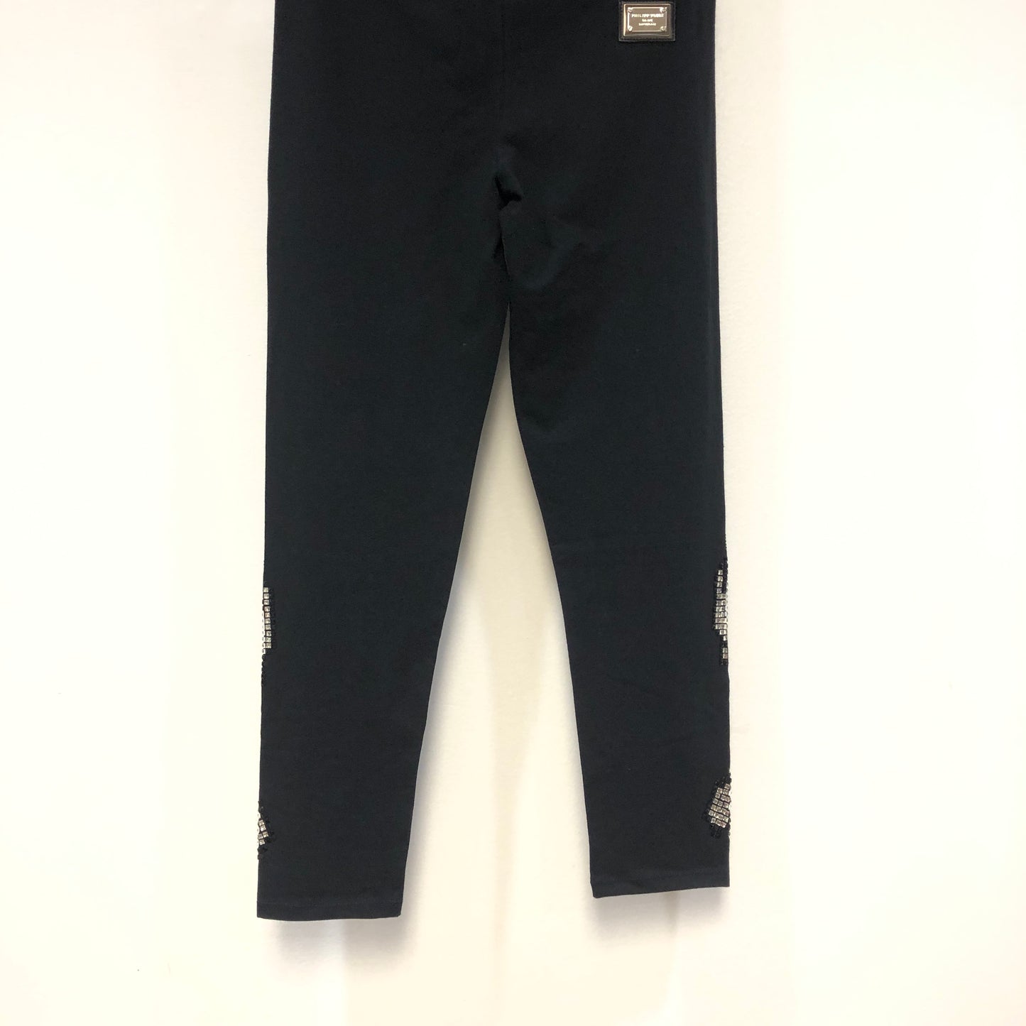 Philipp Plein Black Silver Rhinestone Handprint Leggings Size S