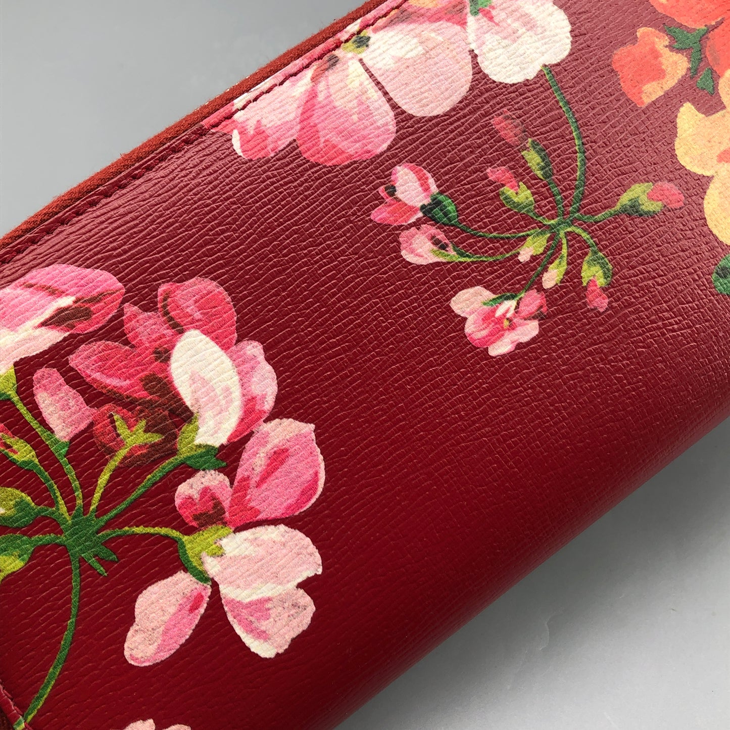 Gucci Red Floral Print Zip Around Long Wallet