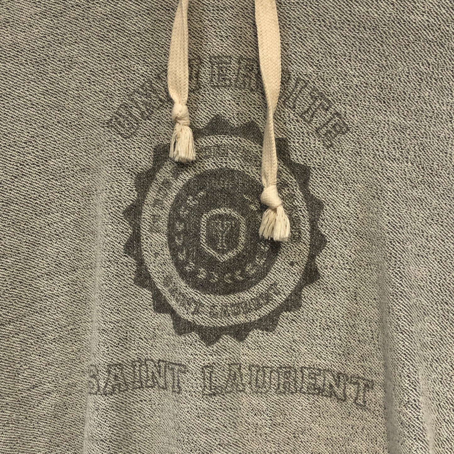Saint Laurent Grey Contrast Hood Logo Print Hoodie Size L