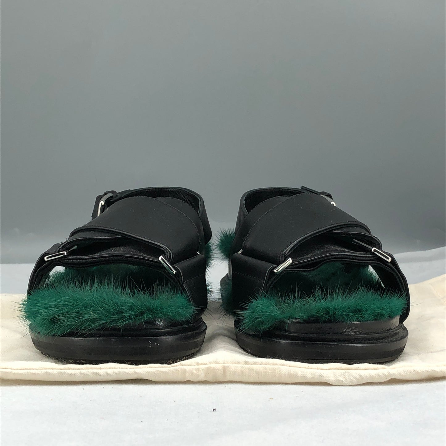 Marni Women's Fussbett Fur-Lined Sandals 36.5 Black/Green