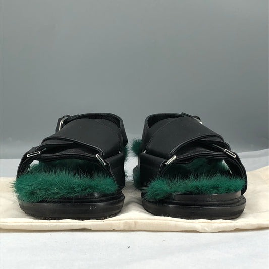 Marni Women's Fussbett Fur-Lined Sandals 36.5 Black/Green