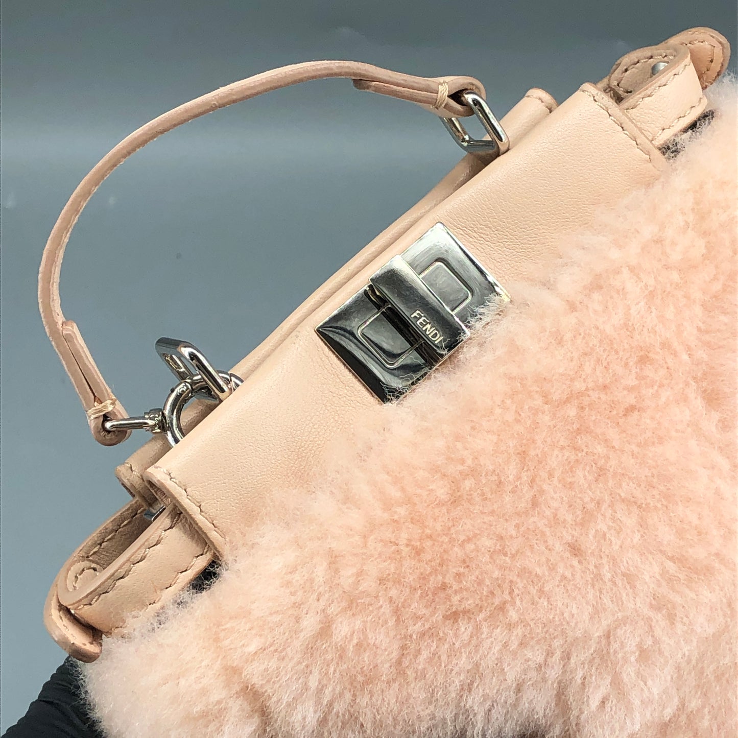 Fendi Peekaboo Mini Shearling Handbag Blush Pink