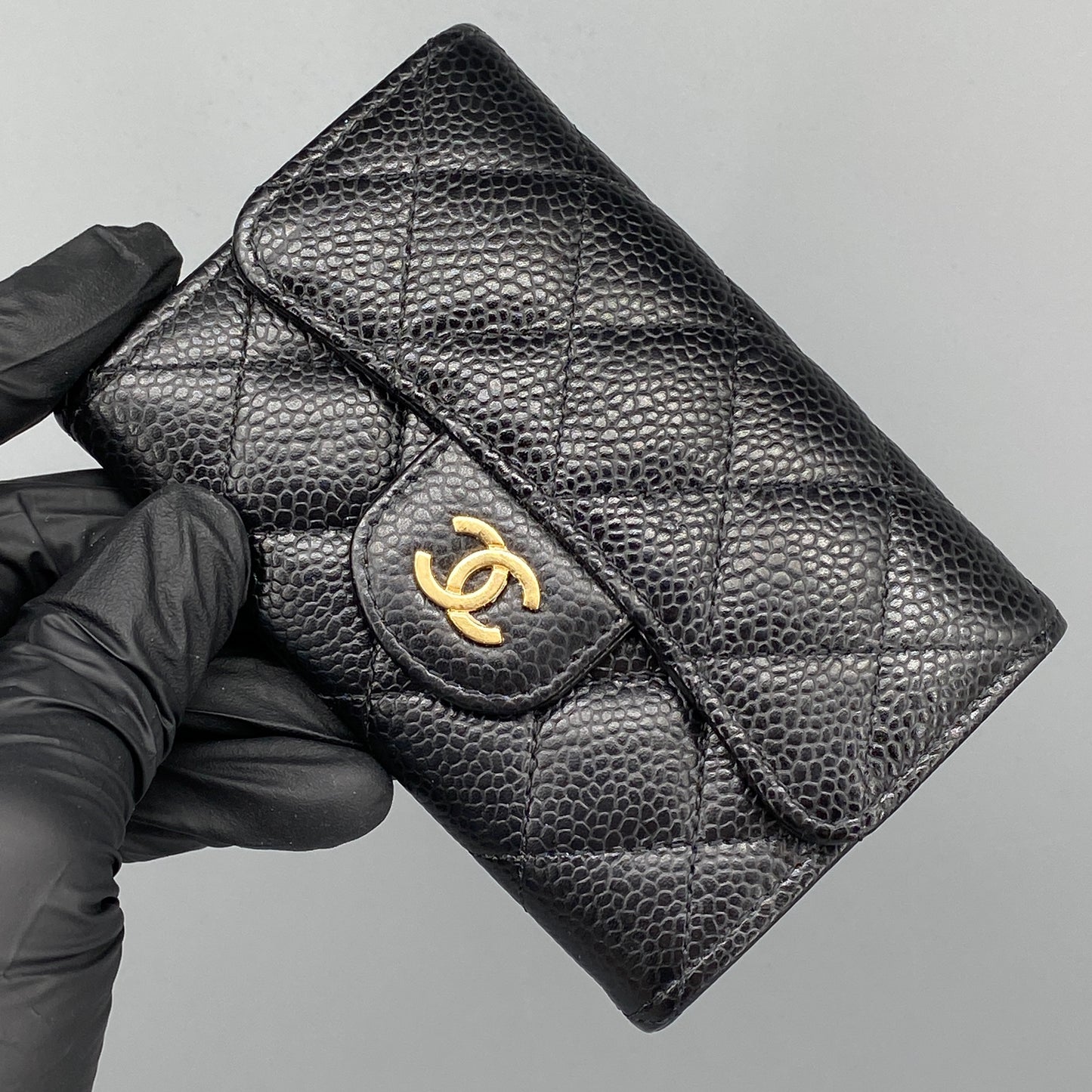 Chanel Black Caviar Quilted Leather Flap Card Wallet
