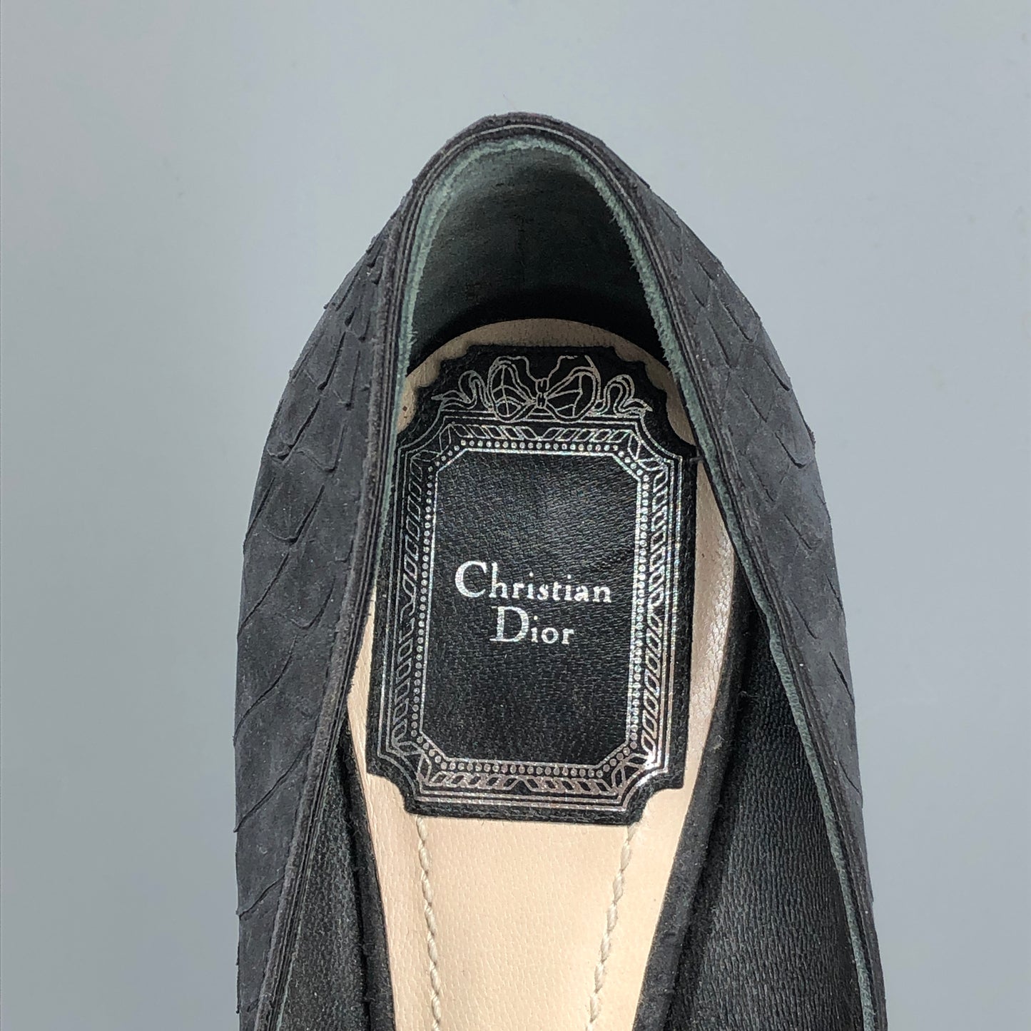 Christian Dior Black Textured Suede Bow Pointed Stiletto Pumps 35