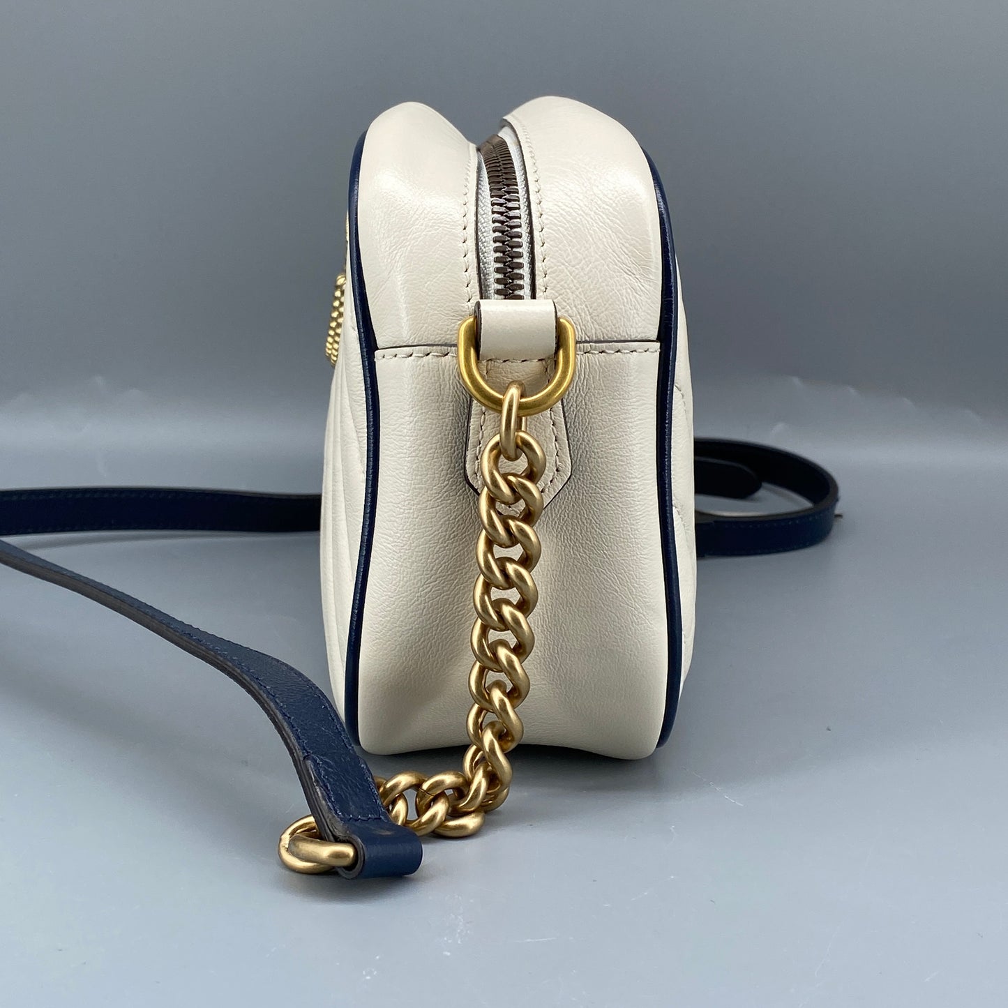 Gucci GG Marmont Chain Shoulder Bag Mystic White Blue Agata