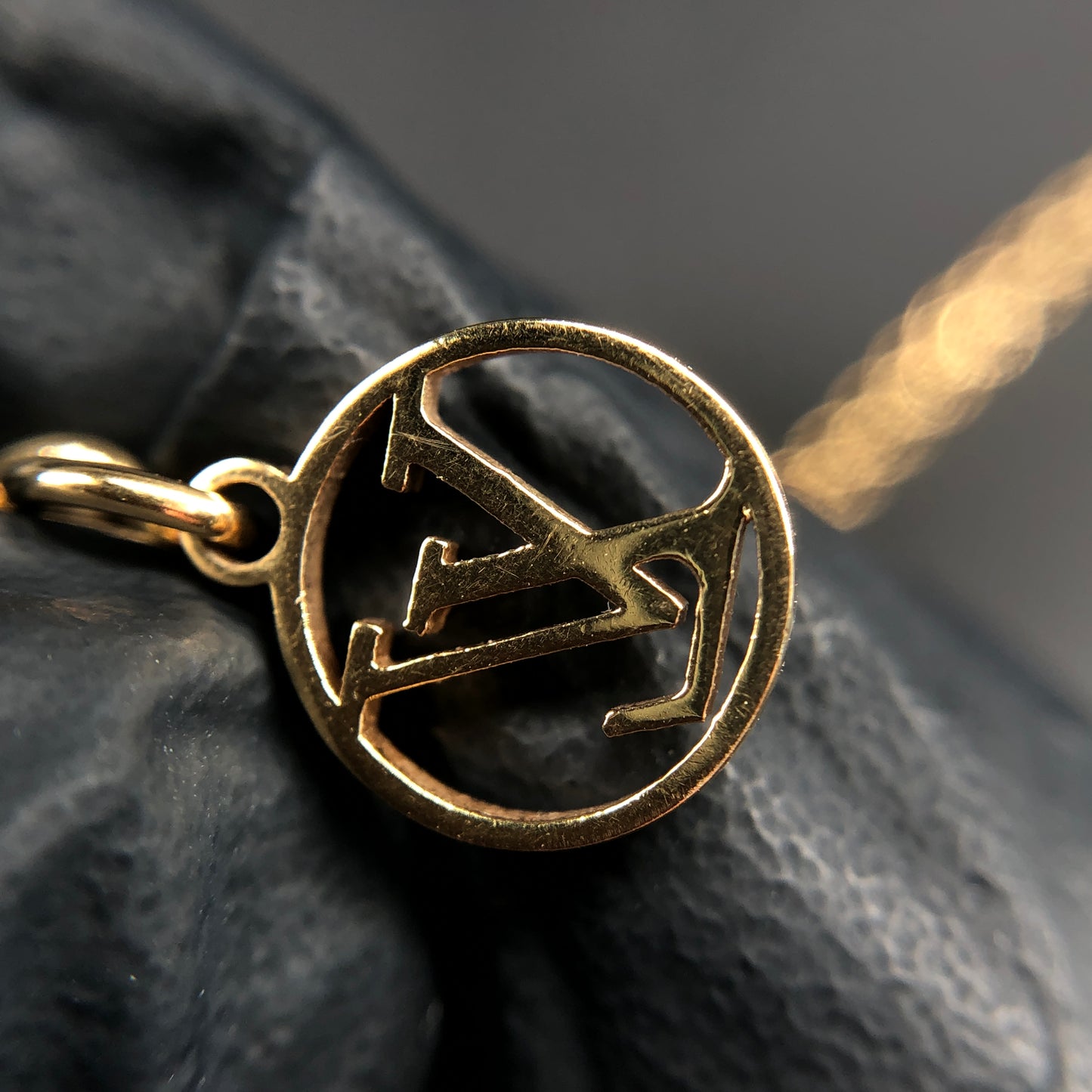 Louis Vuitton Gold Tone Full Crystal V Pendant Necklace
