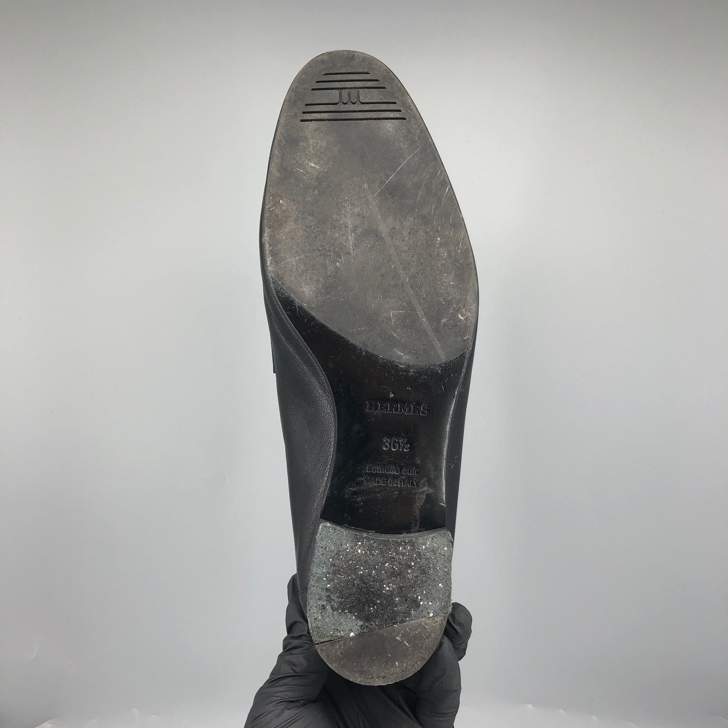 Hermes Black Leather Loafers Size 36.5