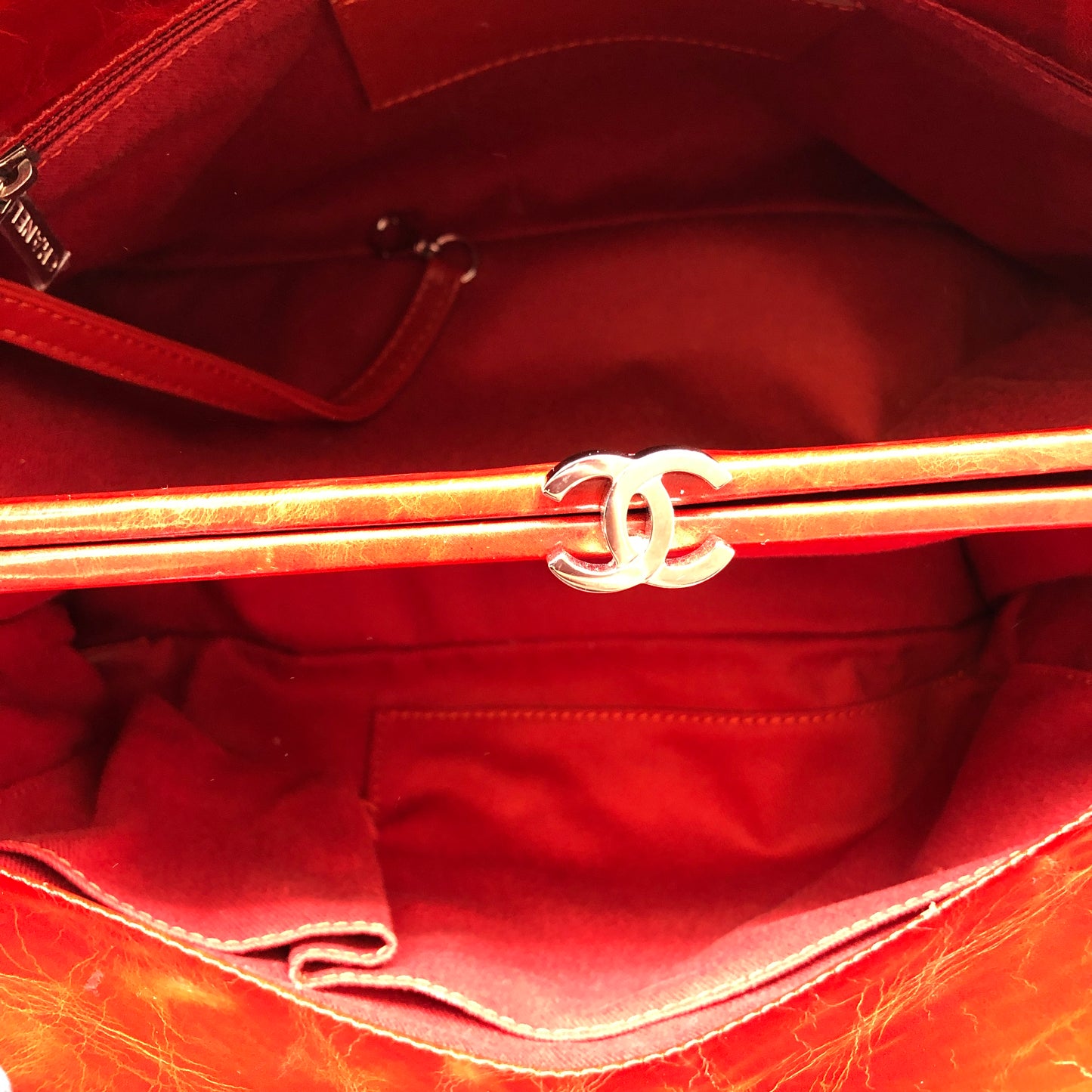 Chanel Just Mademoiselle Quilted Patent Leather Bowling Shoulder Bag Cherry Red