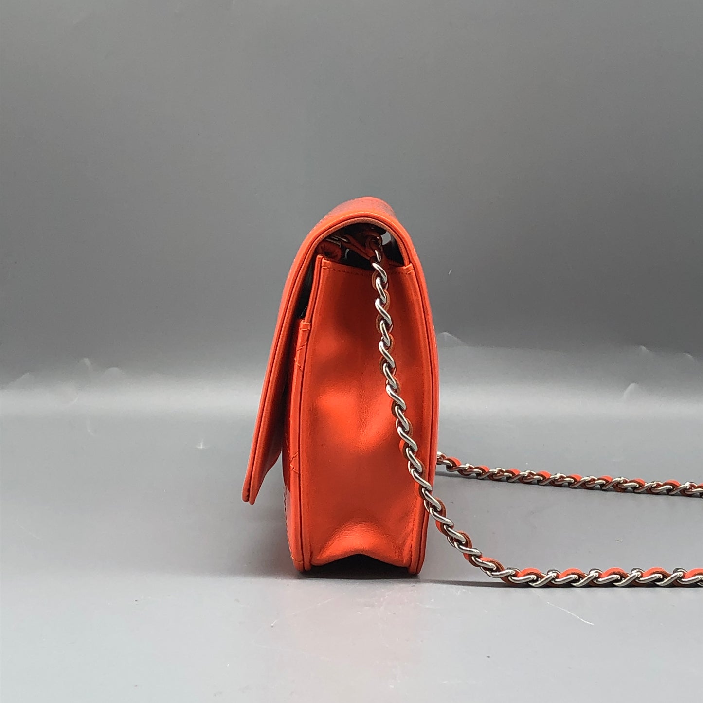 Chanel Boy Neon Orange Patent Leather Wallet on Chain Bag