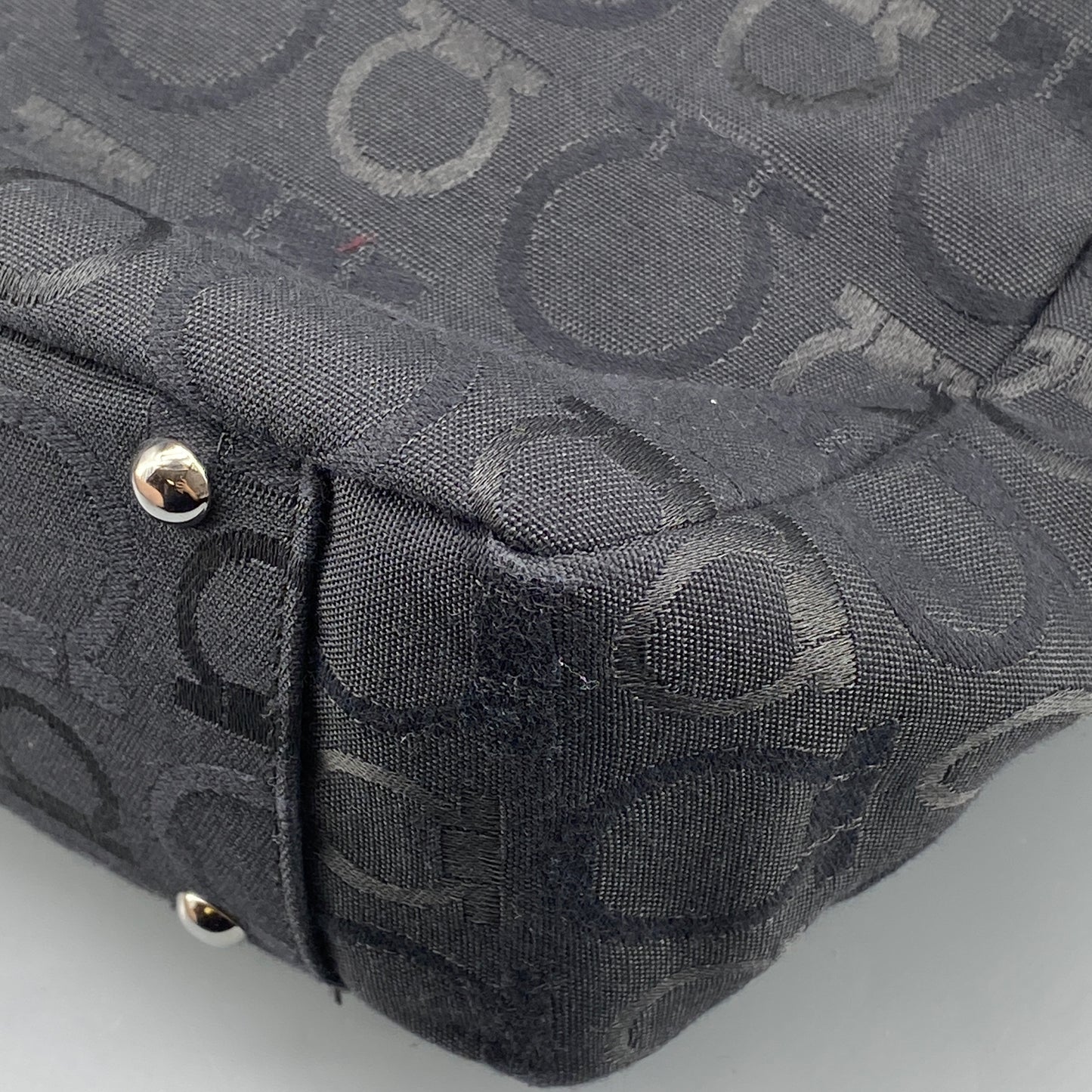 Ferragamo Black Gancini Jacquard Briefcase Business Handbag