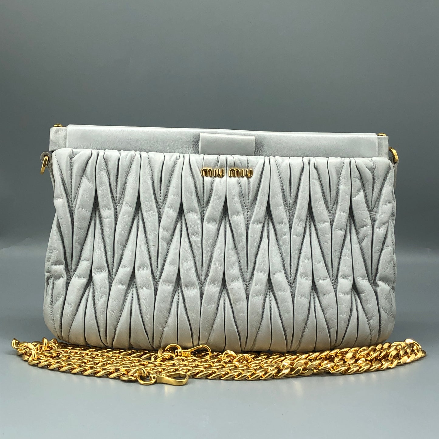 Miu Miu Grey Matelasse Leather Chain Clutch Shoulder Bag