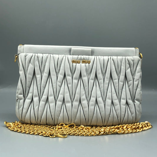 Miu Miu Grey Matelasse Leather Chain Clutch Shoulder Bag