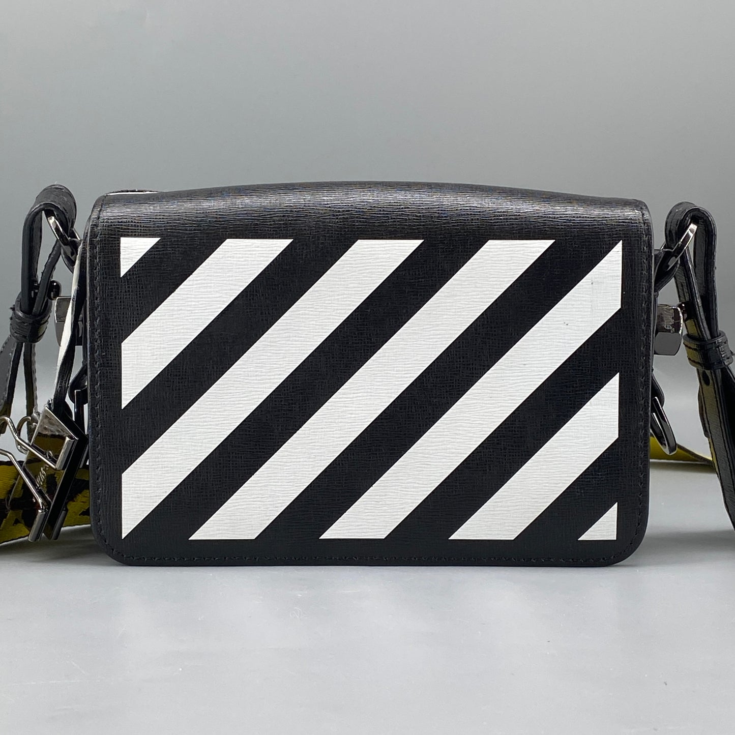 Off White Black Diagonal Stripe Leather Crossbody Bag