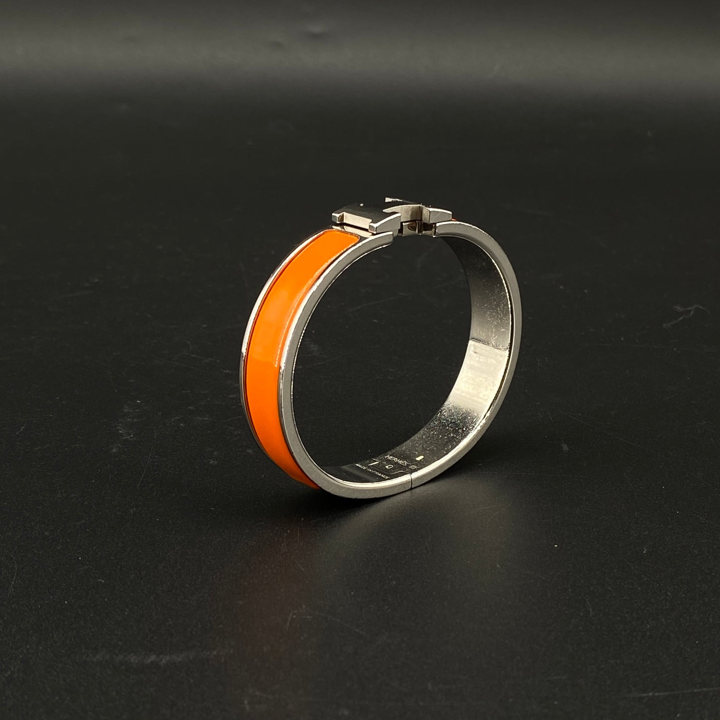 Hermes Orange Enamel H Buckle Bangle Bracelet