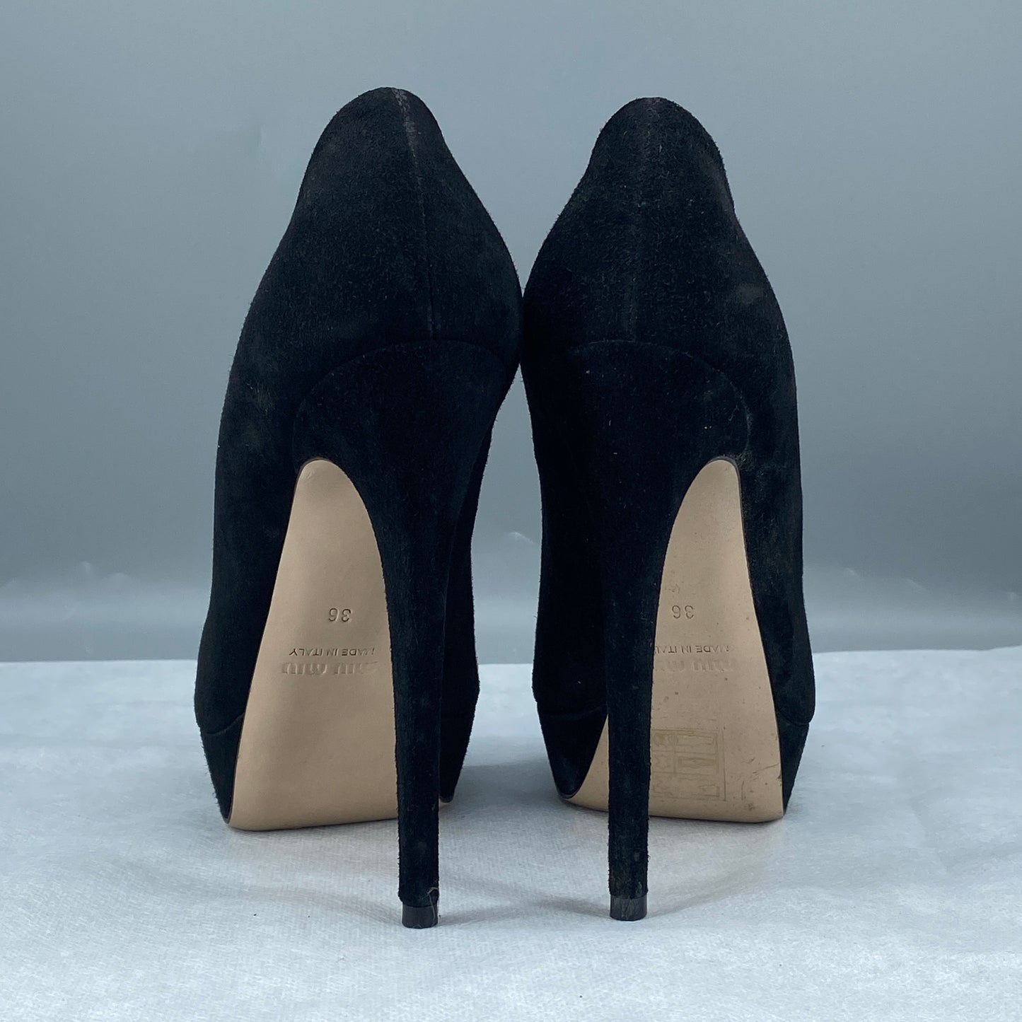 Miu Miu Women’s Black Suede Platform Stiletto Heels Shoes